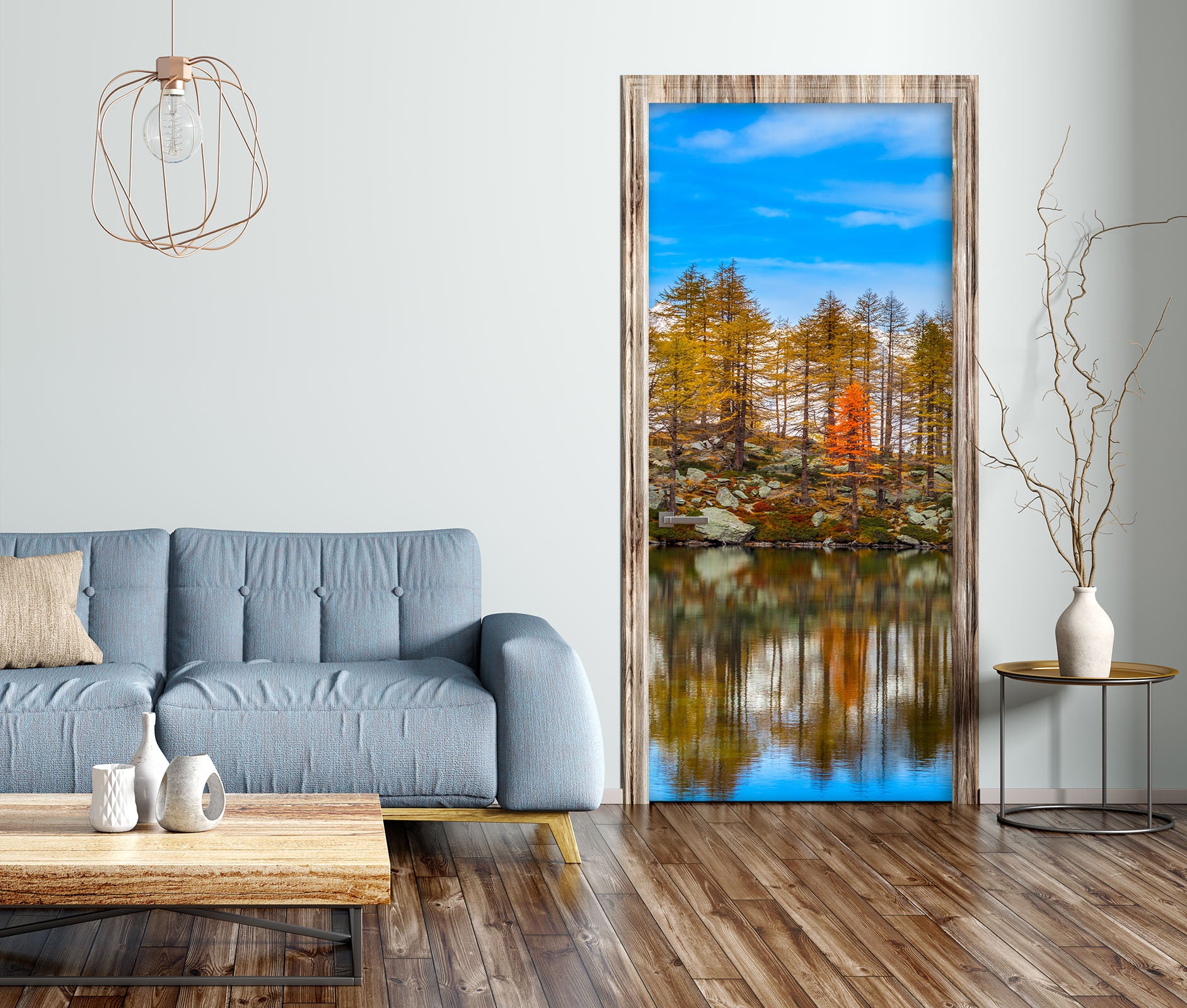 3D Wood Lake Shadow 119229 Marco Carmassi Door Mural