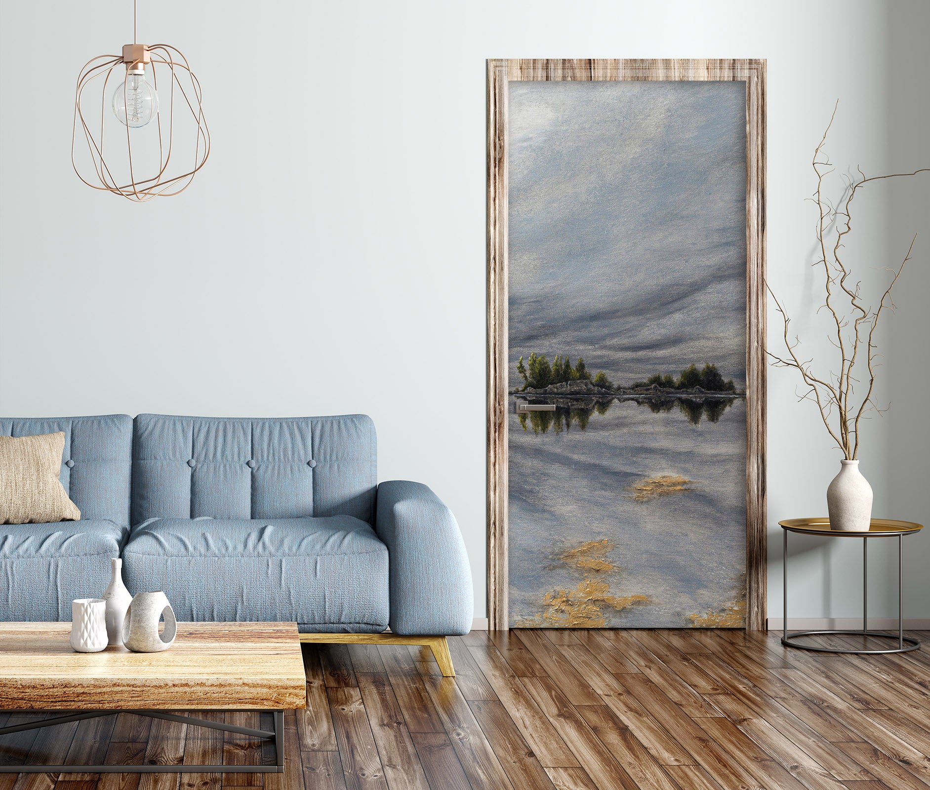 3D Grey Sky Lake Shadow 9432 Marina Zotova Door Mural