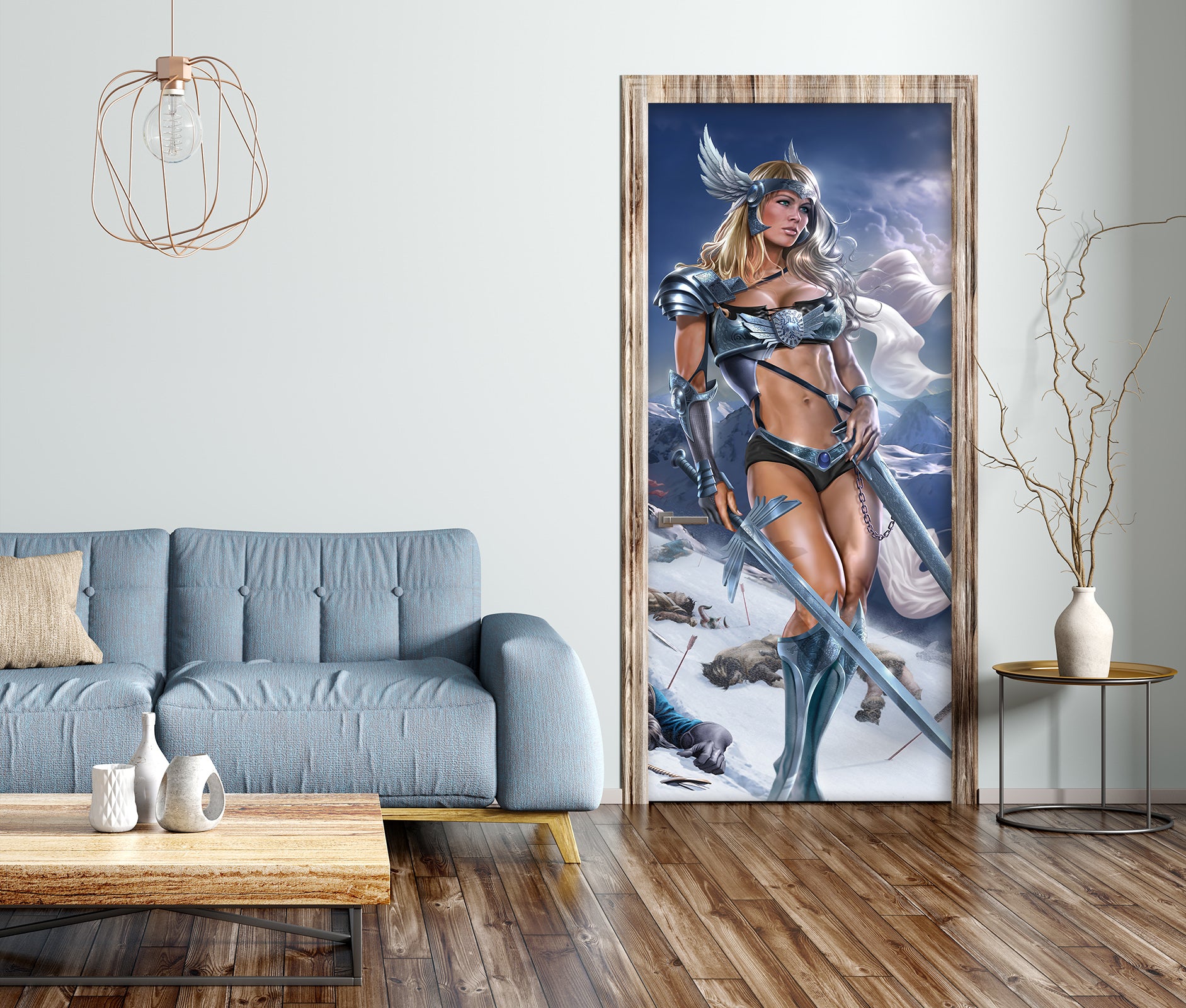 3D Snow Mountain Woman 634 Tom Wood Door Mural