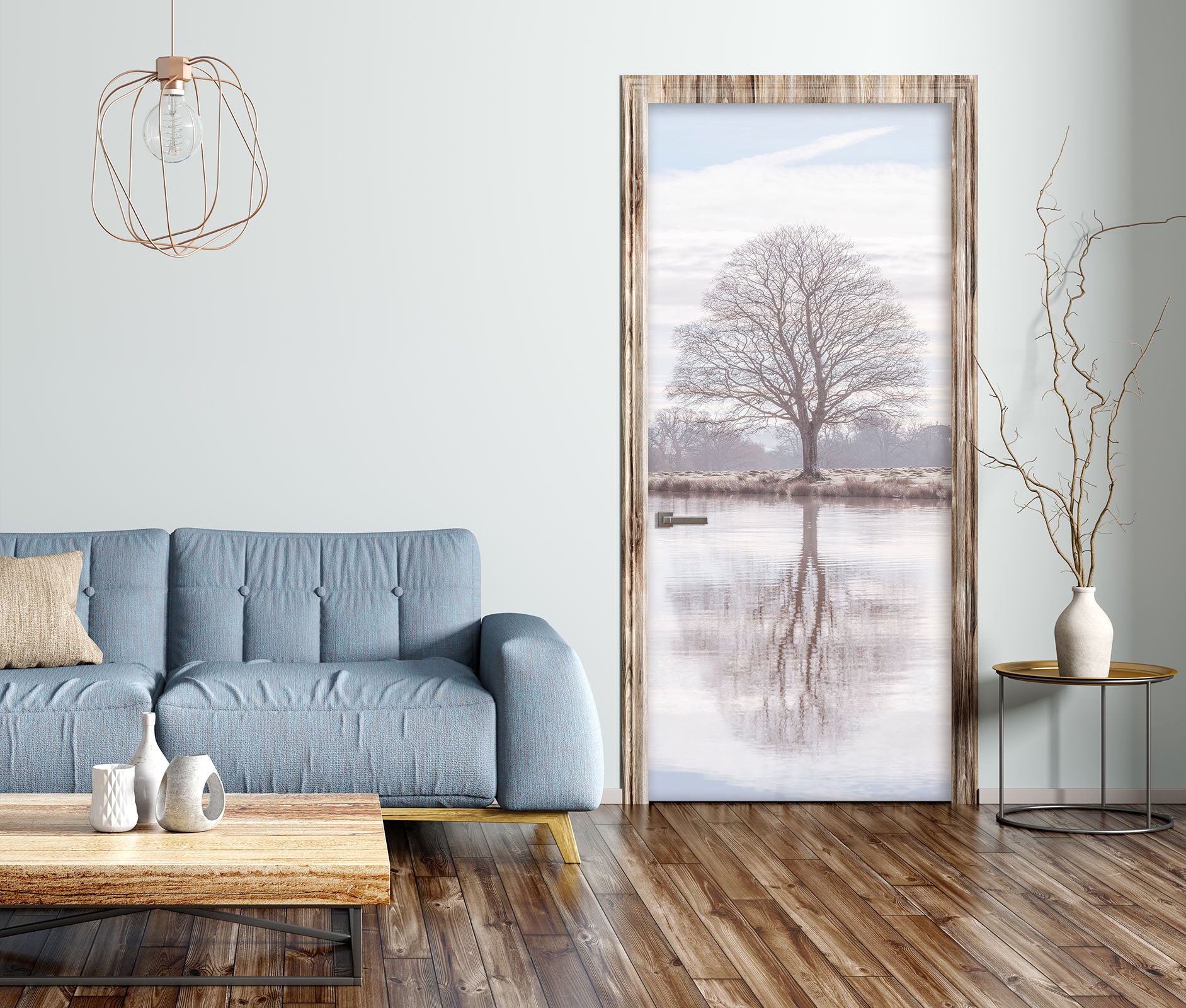 3D Grey Tree 5064 Assaf Frank Door Mural