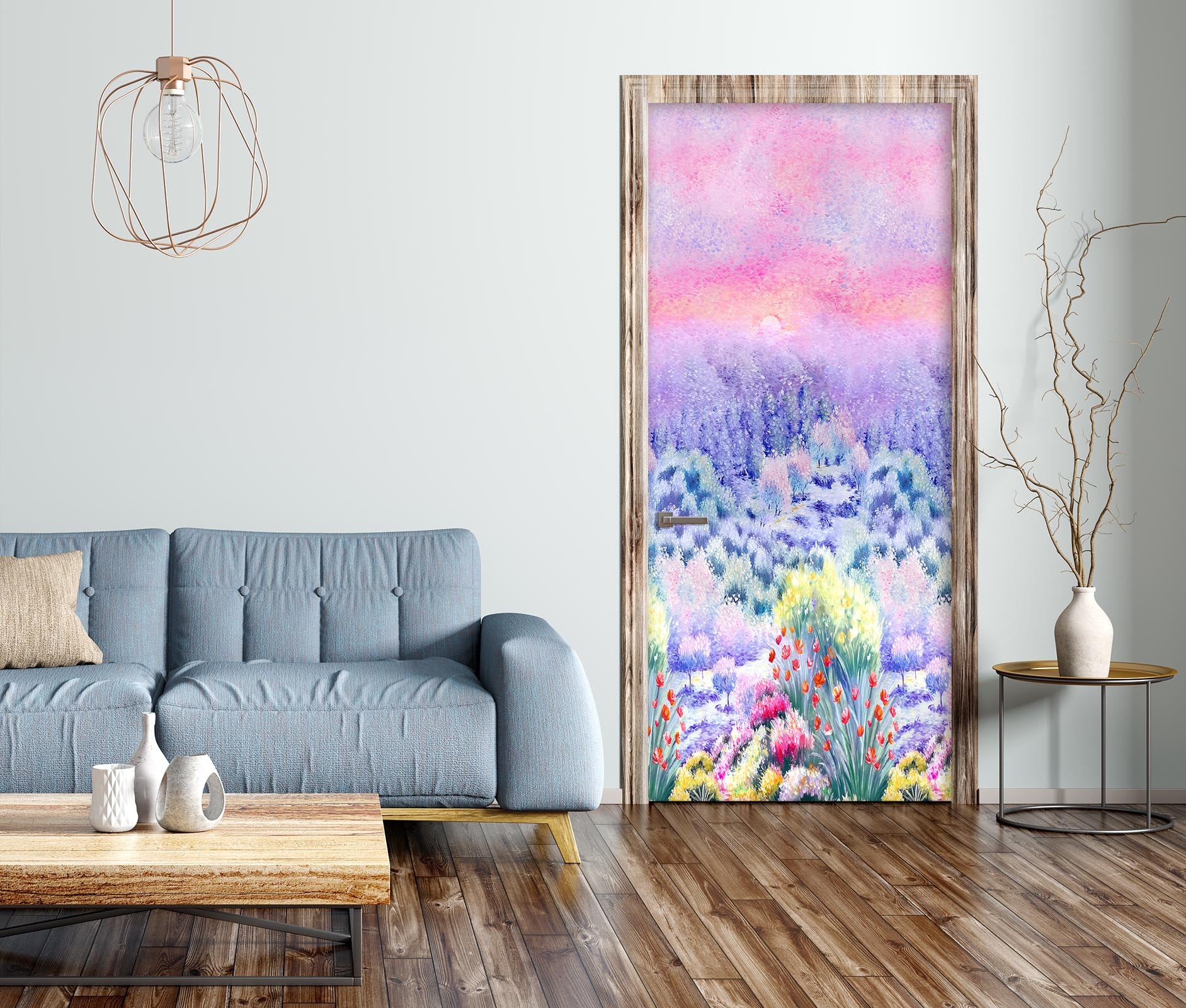 3D Pink Purple Flowers 25149 Door Mural