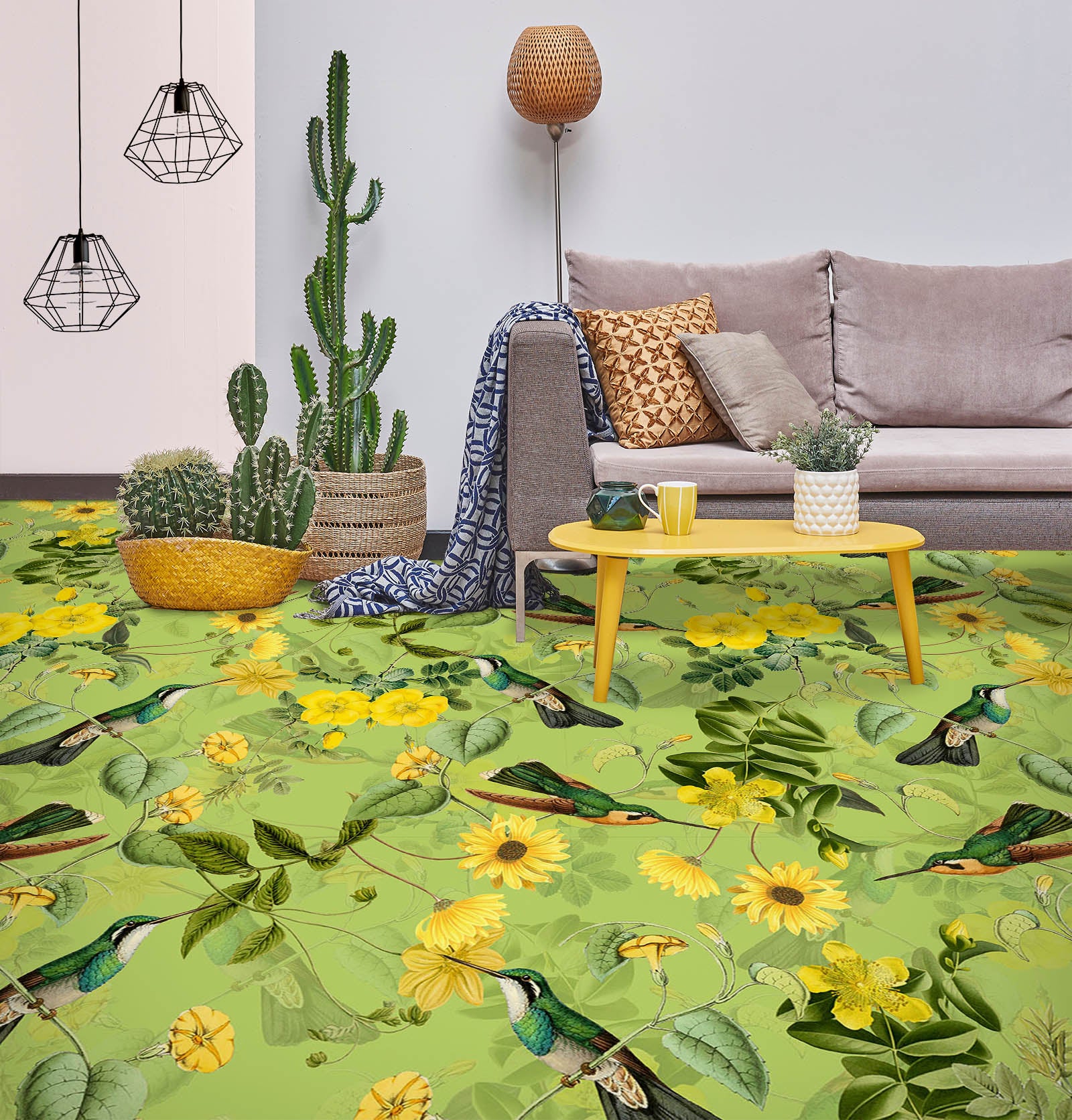 3D Green Pattern Bird Leaves 99220 Uta Naumann Floor Mural