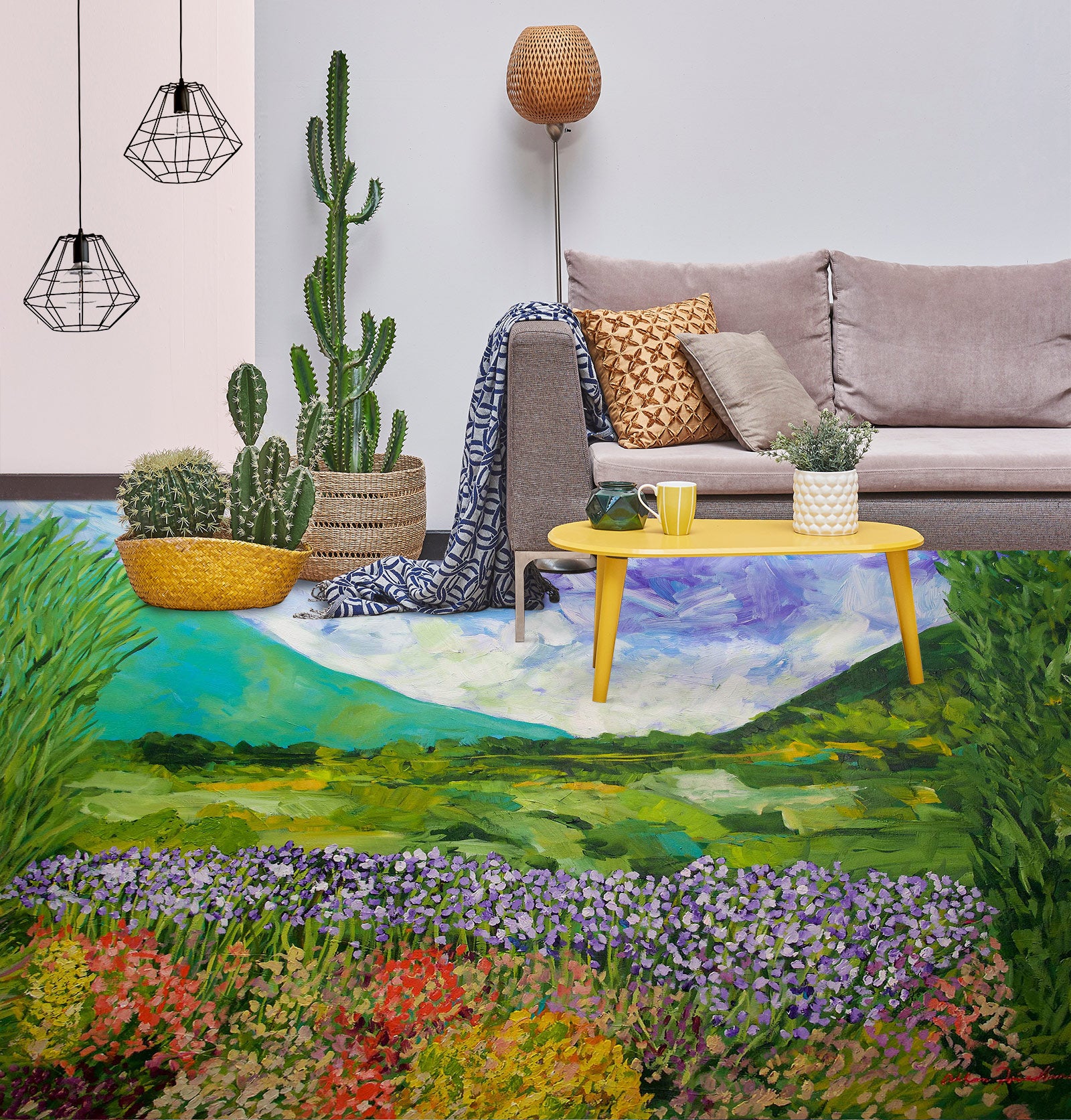 3D Grass Mountain Flowers 9677 Allan P. Friedlander Floor Mural