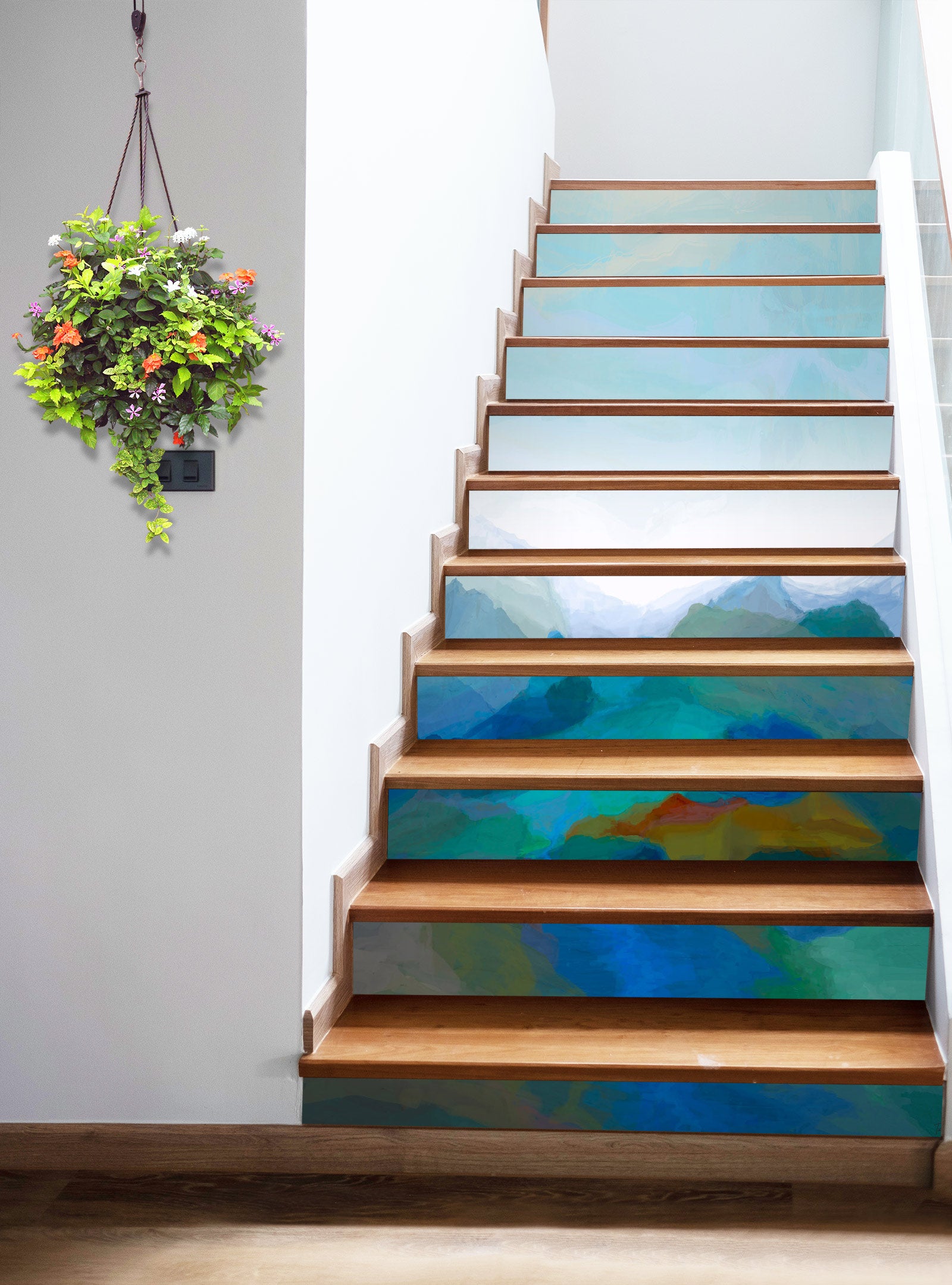 3D Blue-Green Pigment Color Block Pattern 9469 Michael Tienhaara Stair Risers