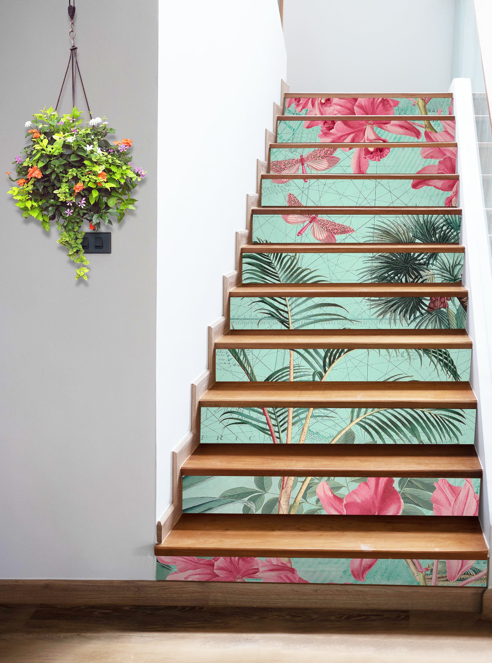 3D Pink Flowers Leaves 104120 Andrea Haase Stair Risers