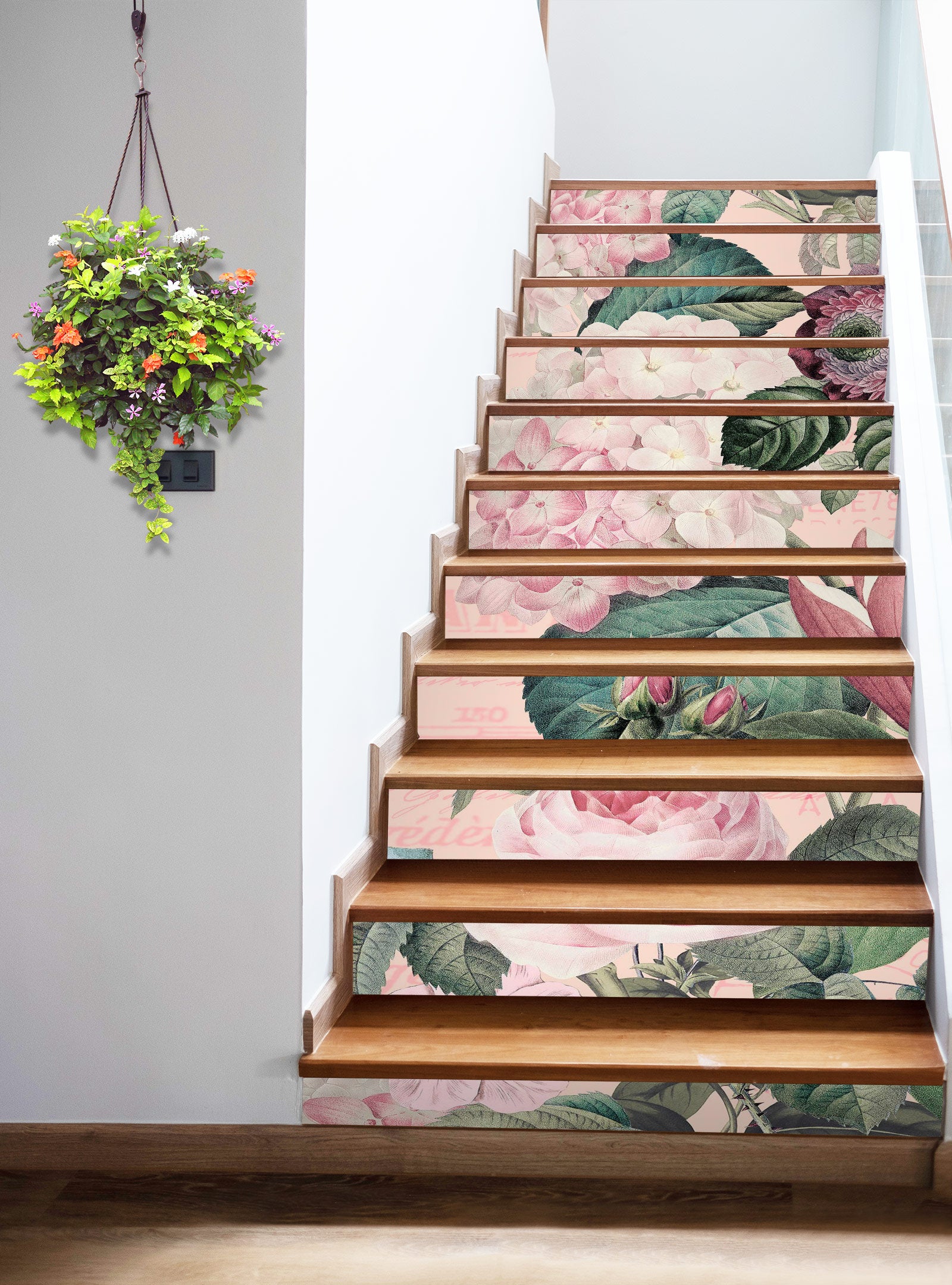 3D Pink Flower Bush Leaves 10493 Andrea Haase Stair Risers