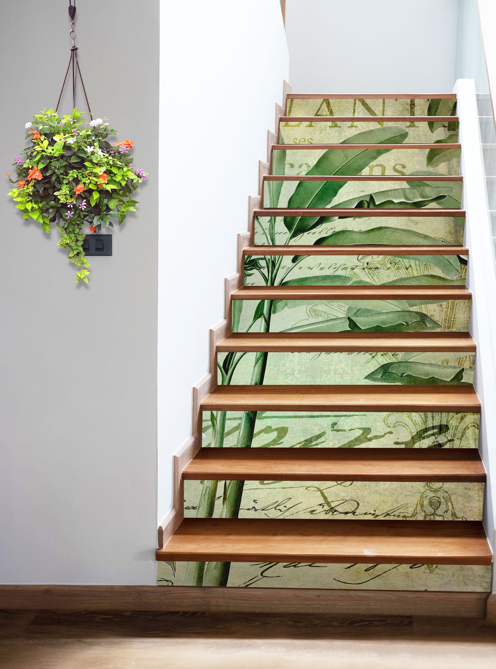 3D Green Leaves Branch 11016 Andrea Haase Stair Risers