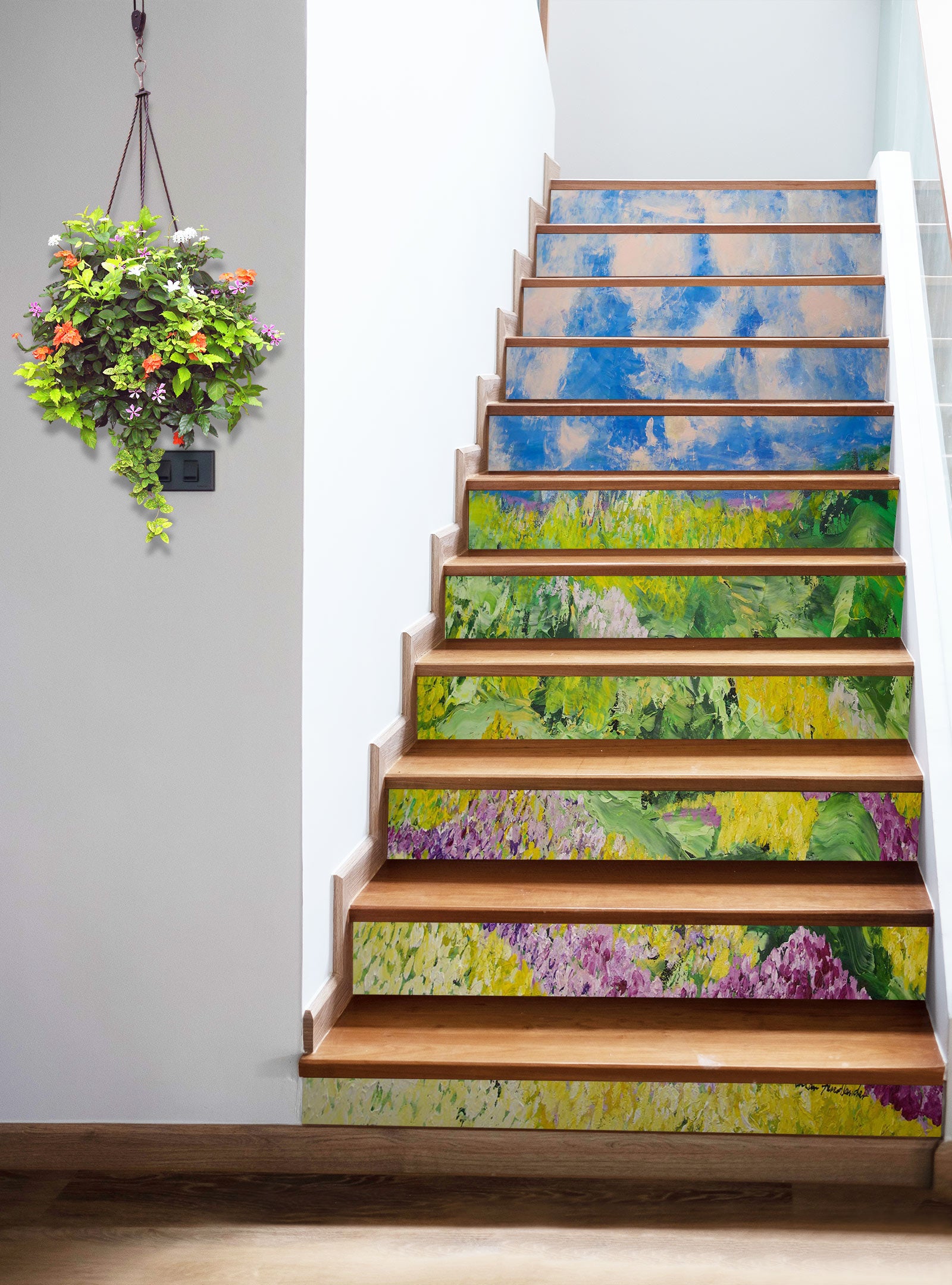 3D Blue Sky Yellow Purple Flowers 9095 Allan P. Friedlander Stair Risers