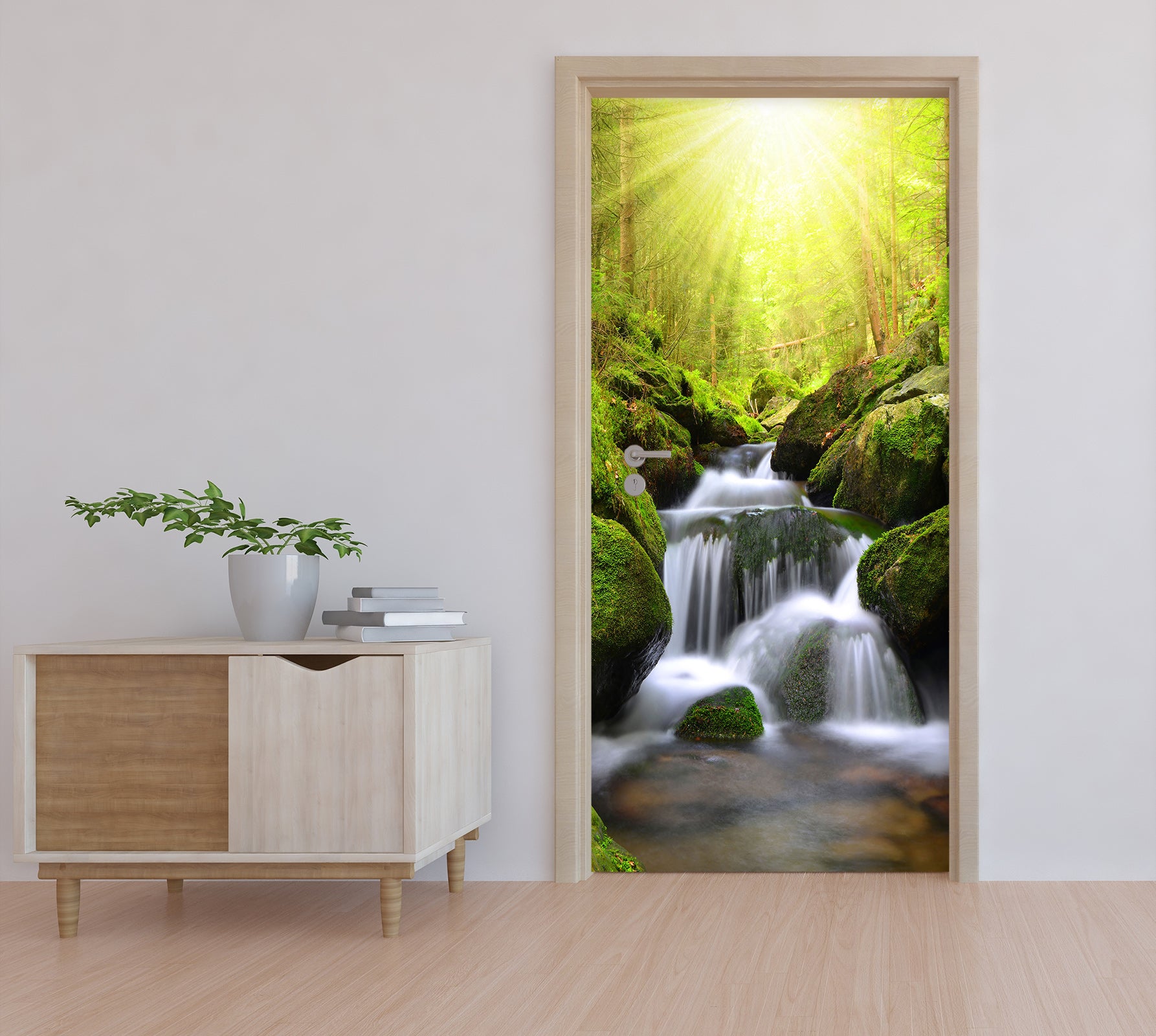 3D Green Stone River 125 Door Mural