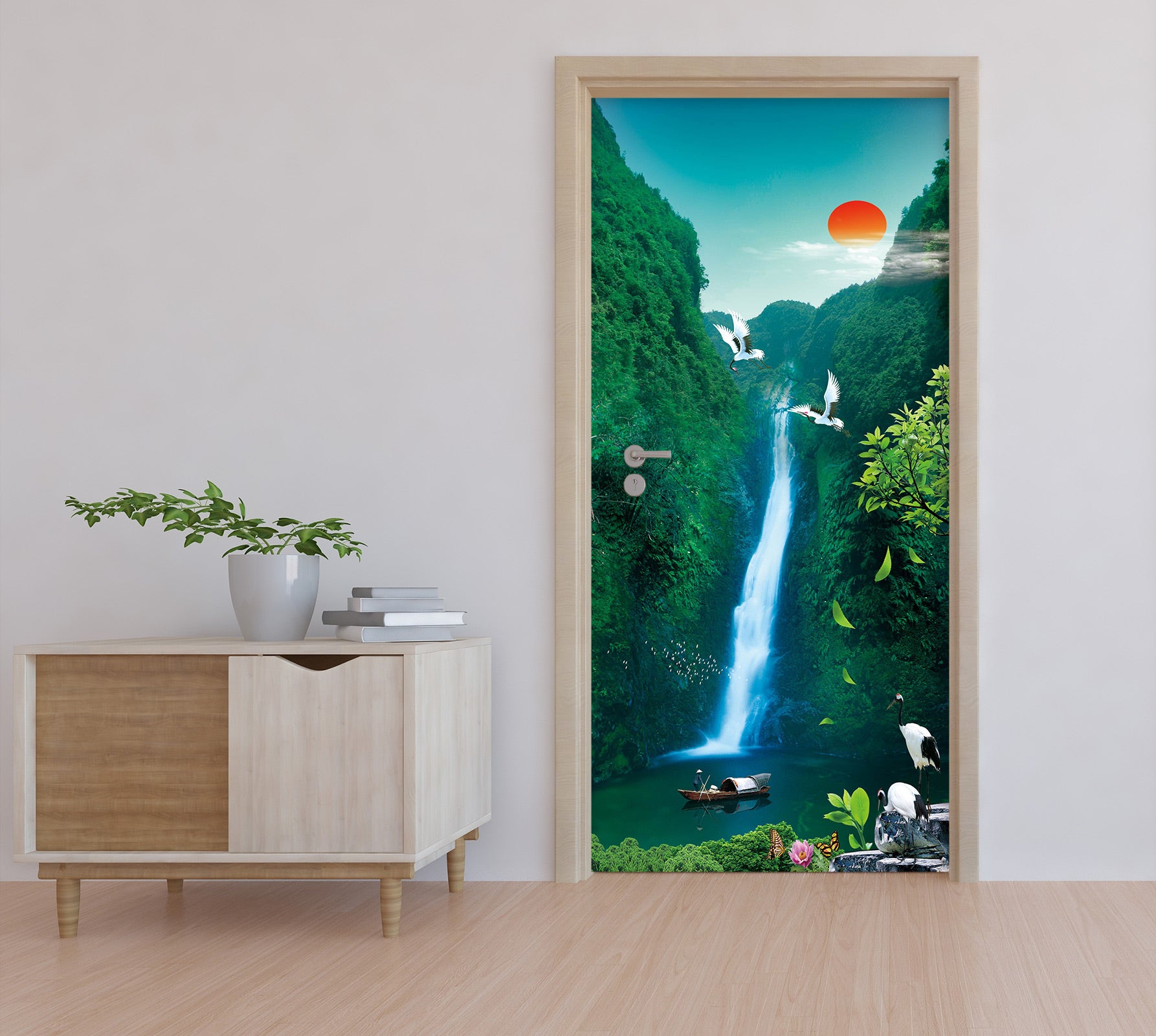 3D Woods Waterfall 031 Door Mural