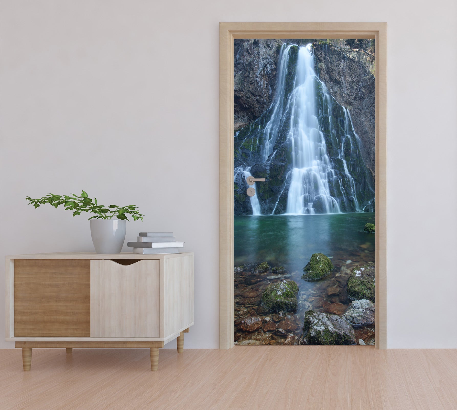 3D Waterfall Lake Stones 198 Door Mural