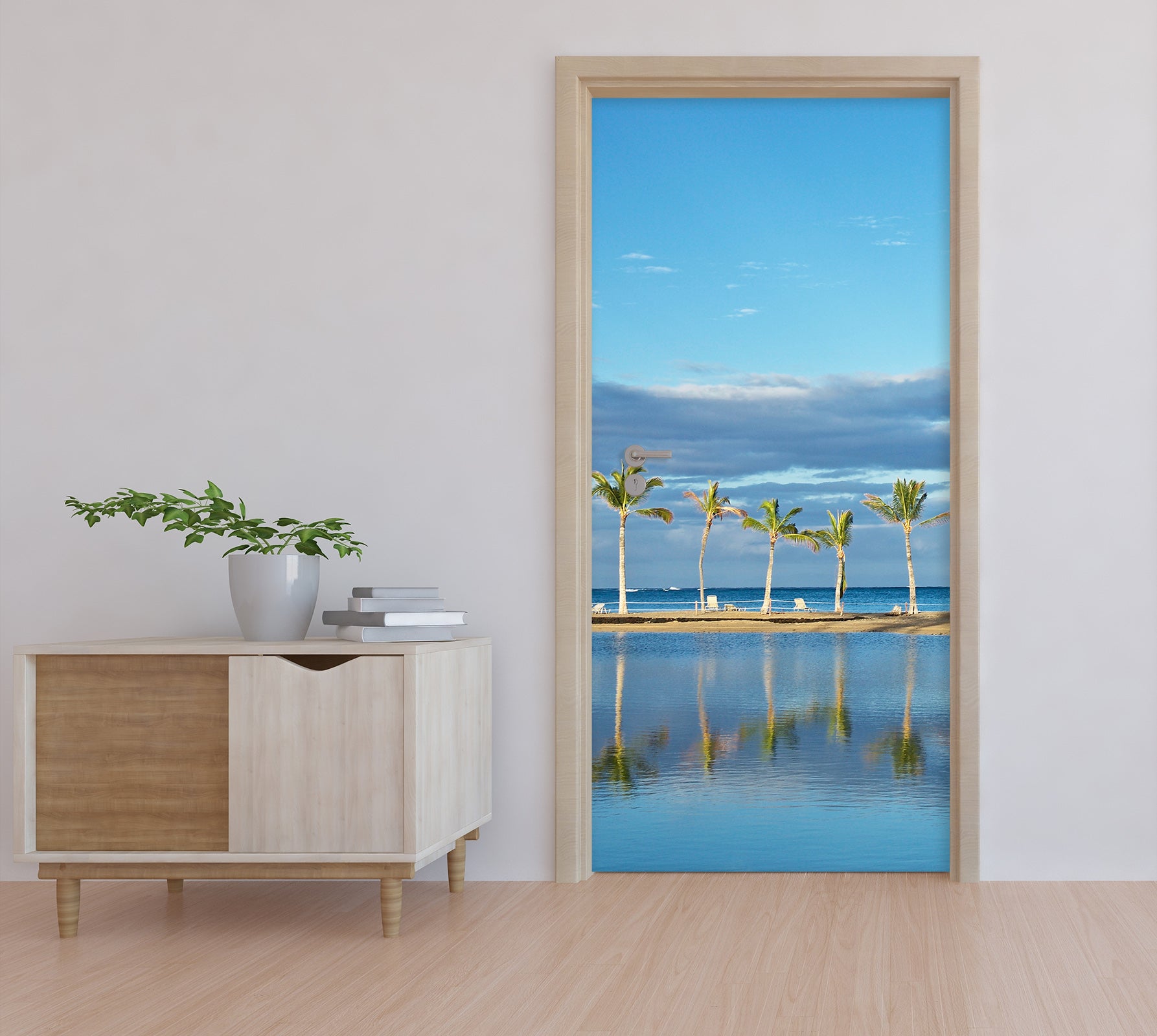 3D Sea Blue Coconut Tree 11119 Kathy Barefield Door Mural