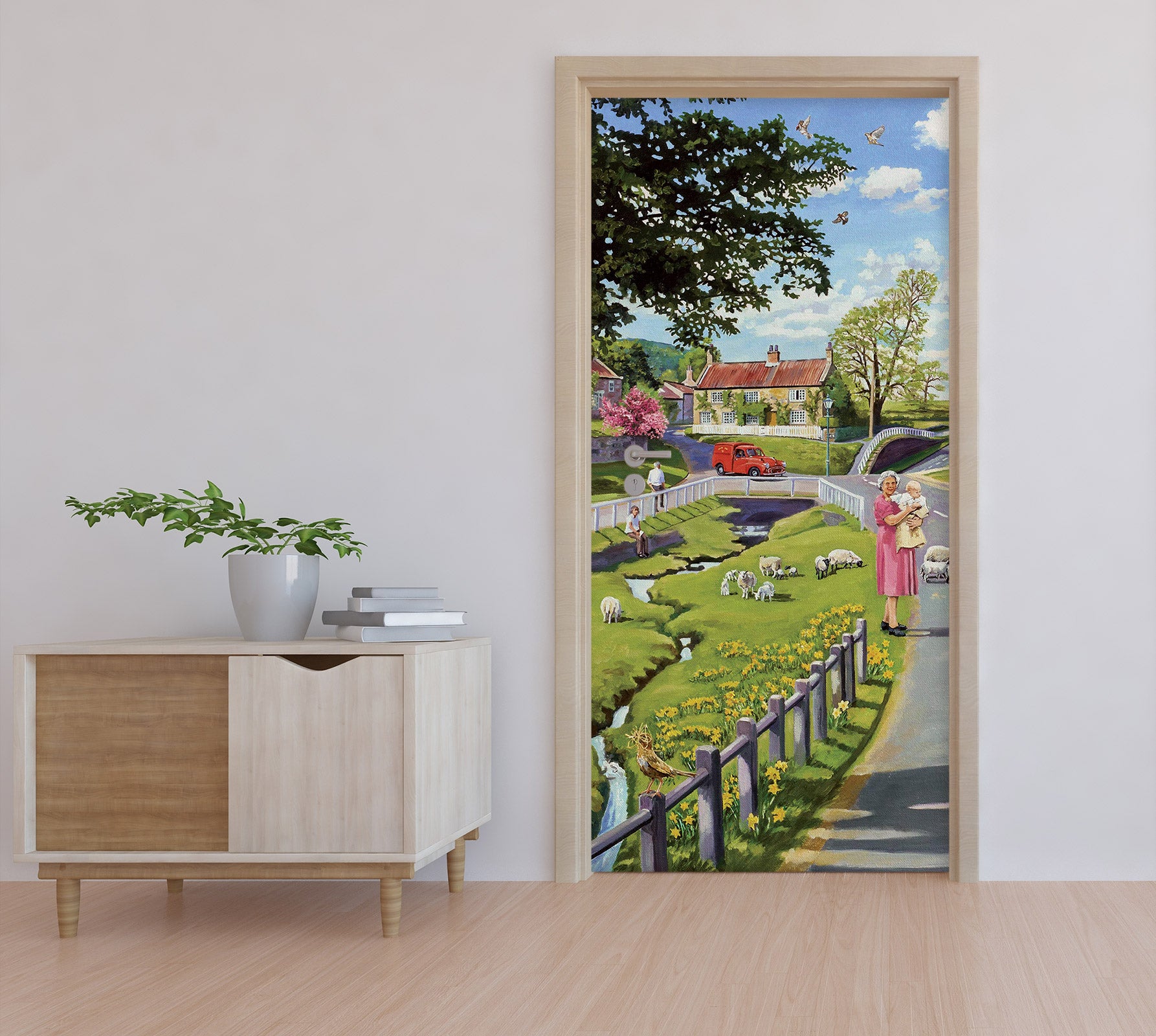 3D Stream Grassland Sheep 103185 Trevor Mitchell Door Mural