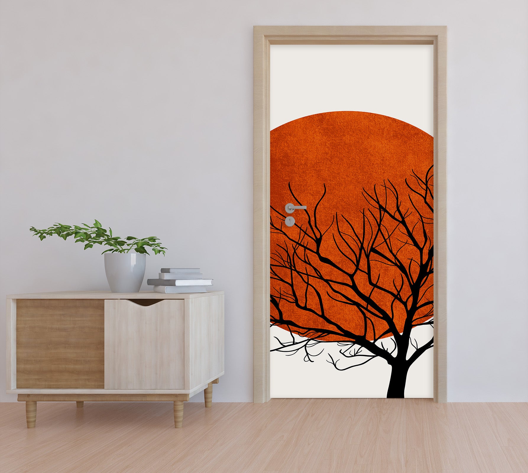 3D Red Sun Trees 10157 Boris Draschoff Door Mural