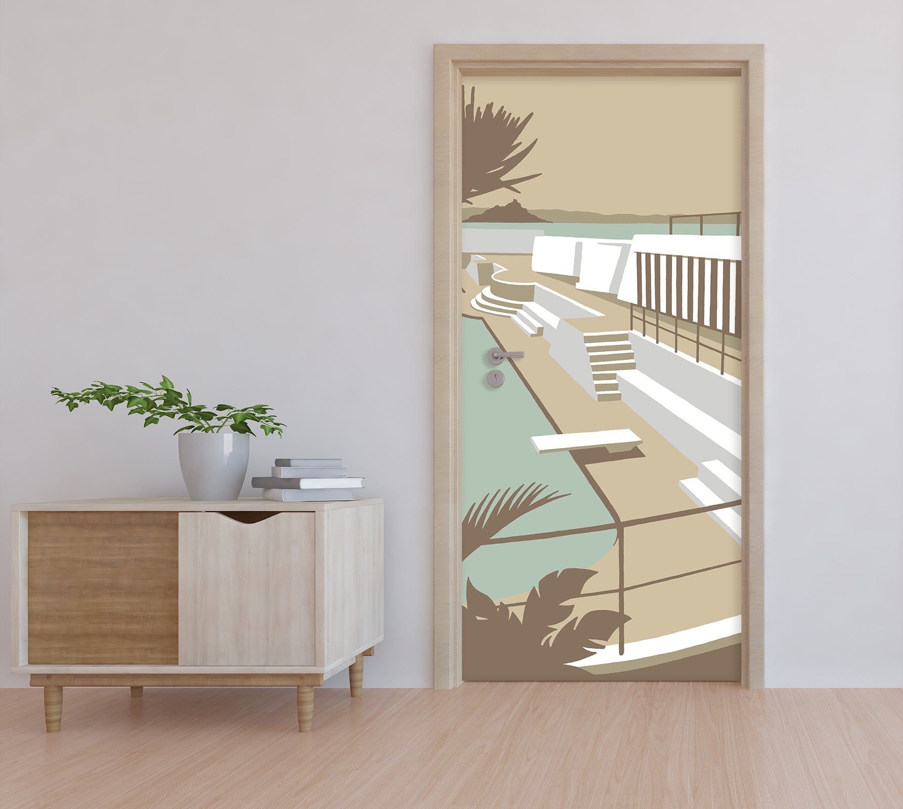 3D Poolside Stairs 9252 Steve Read Door Mural