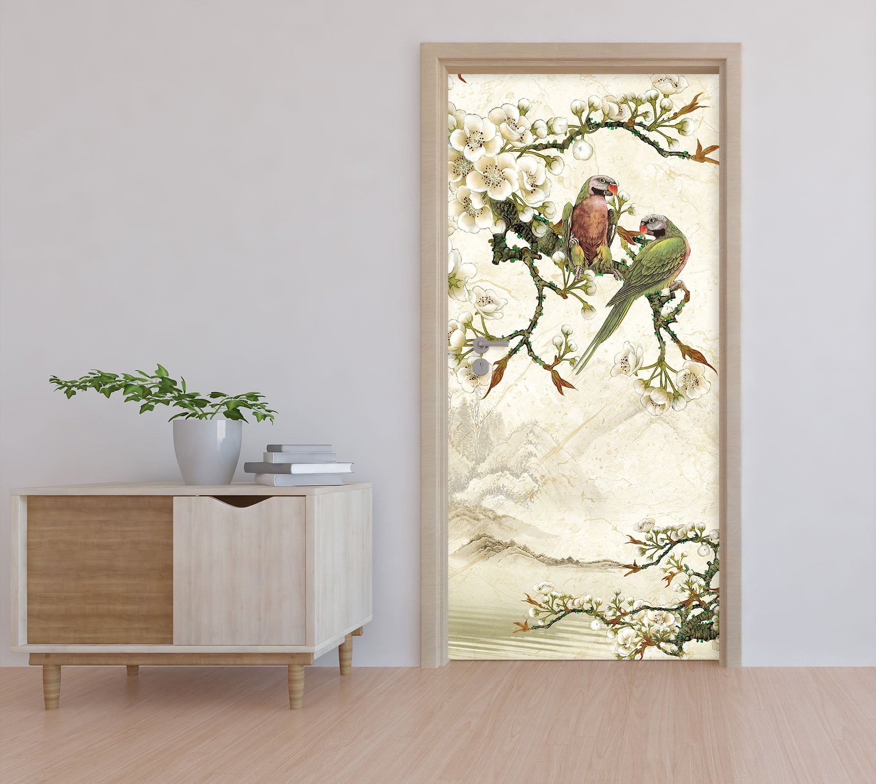 3D Flower Branch Bird 21190 Door Mural