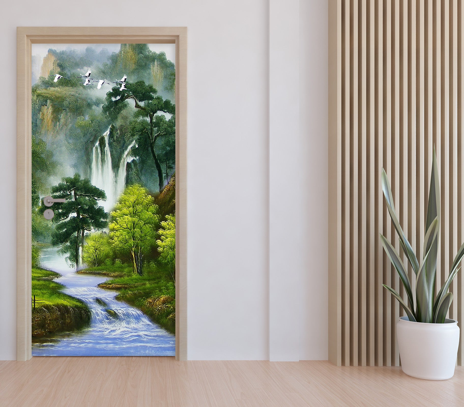 3D Waterfall River Tree 223 Door Mural