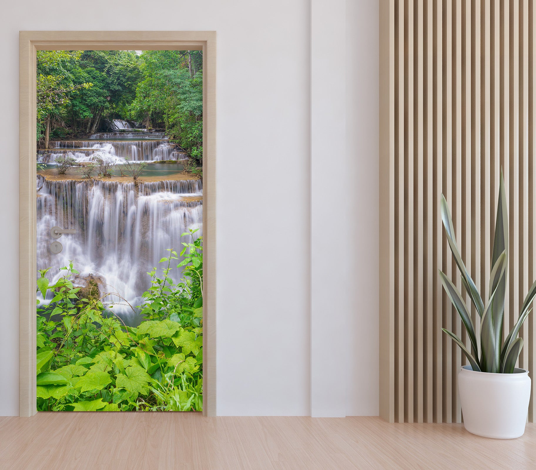 3D Green Forest River 126 Door Mural