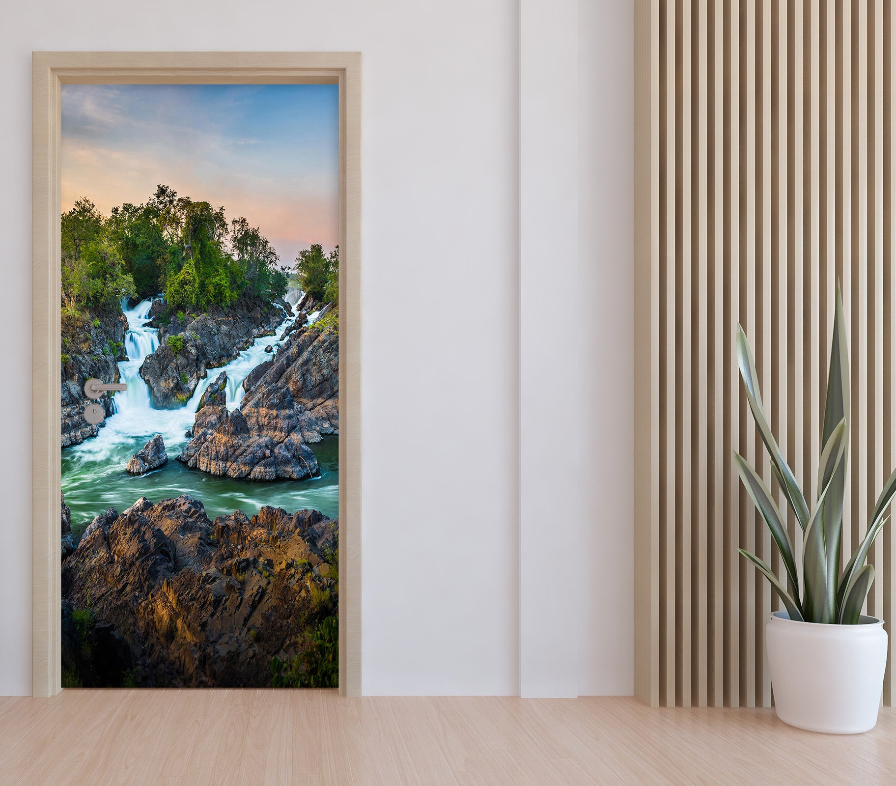 3D Woods River Stones 171 Door Mural