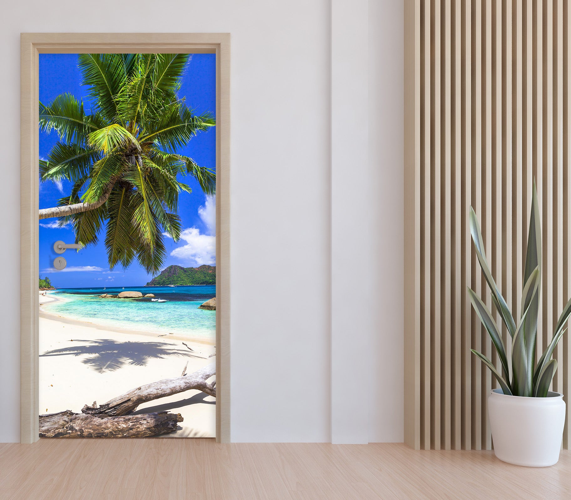 3D Coconut Tree Beach 23181 Door Mural