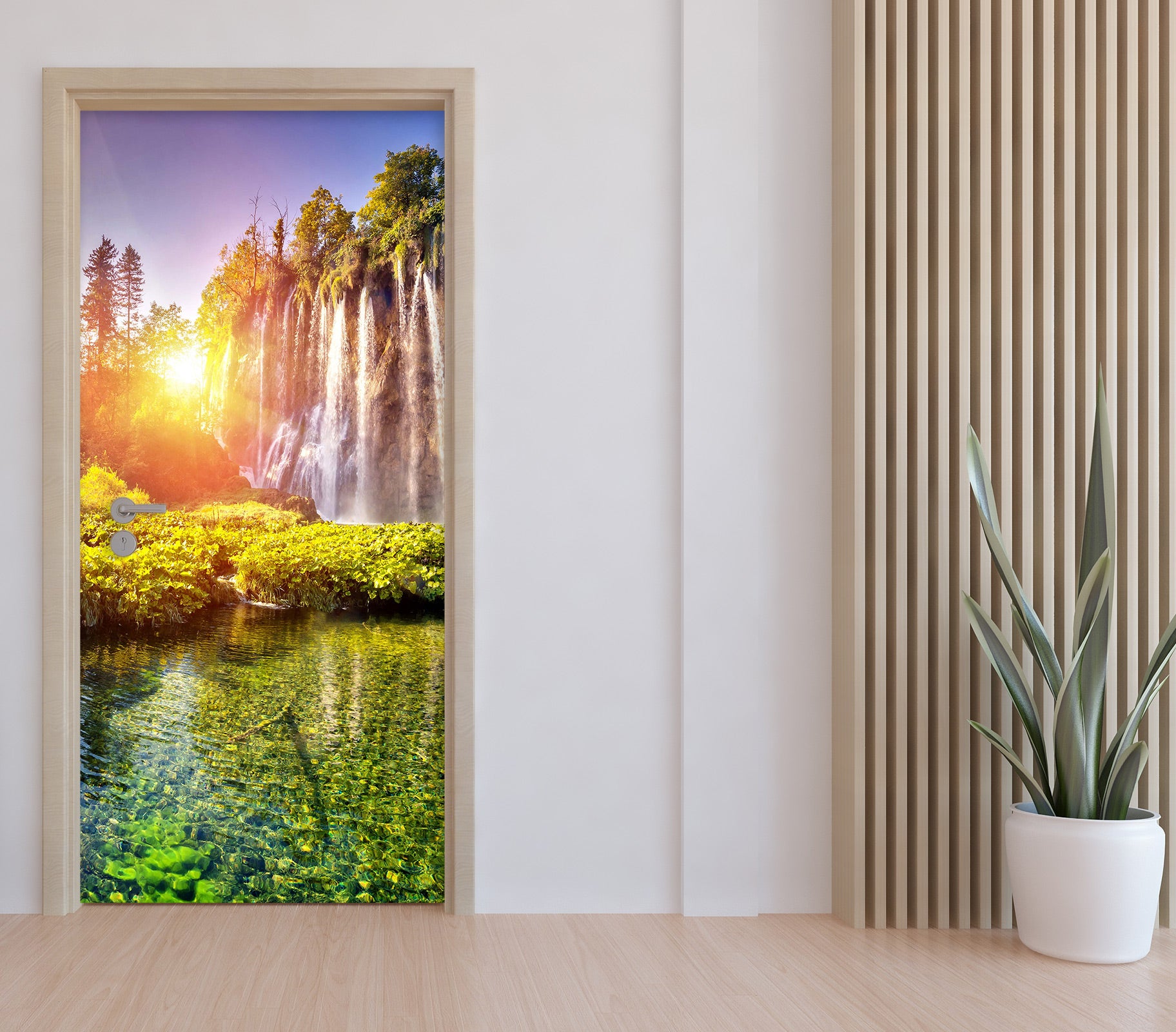 3D Sunset Waterfall 019 Door Mural