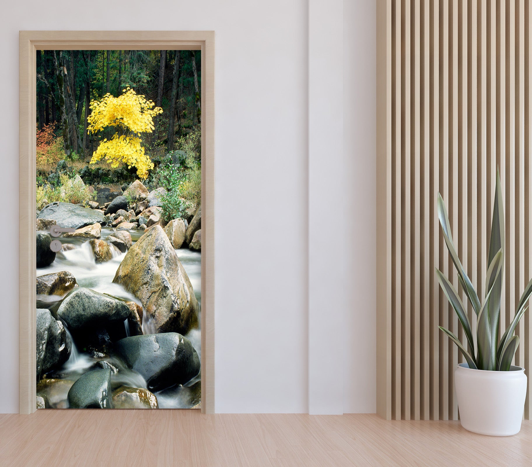 3D Yellow Tree Stone 048 Door Mural