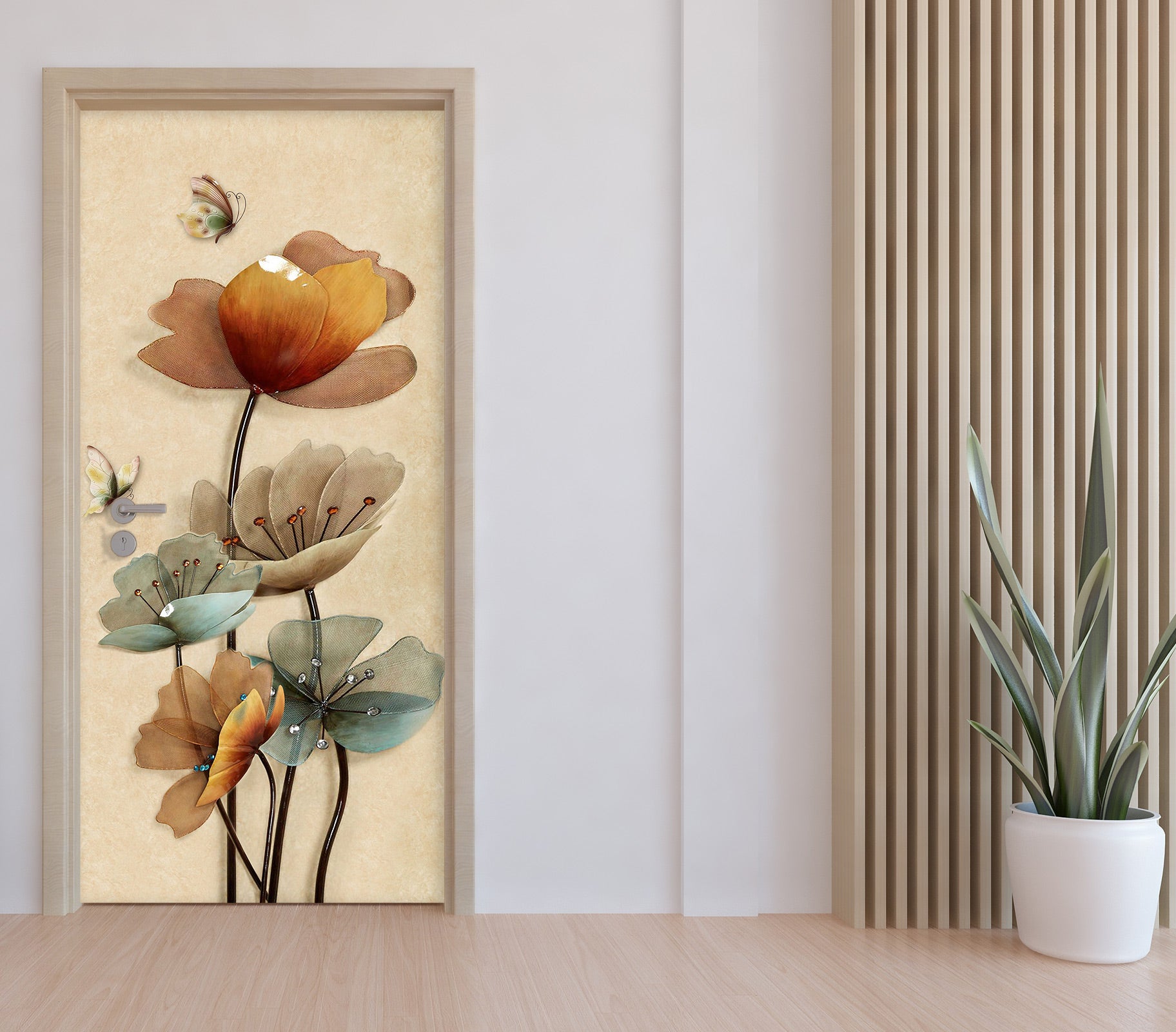 3D Flowers Butterfly 23110 Door Mural