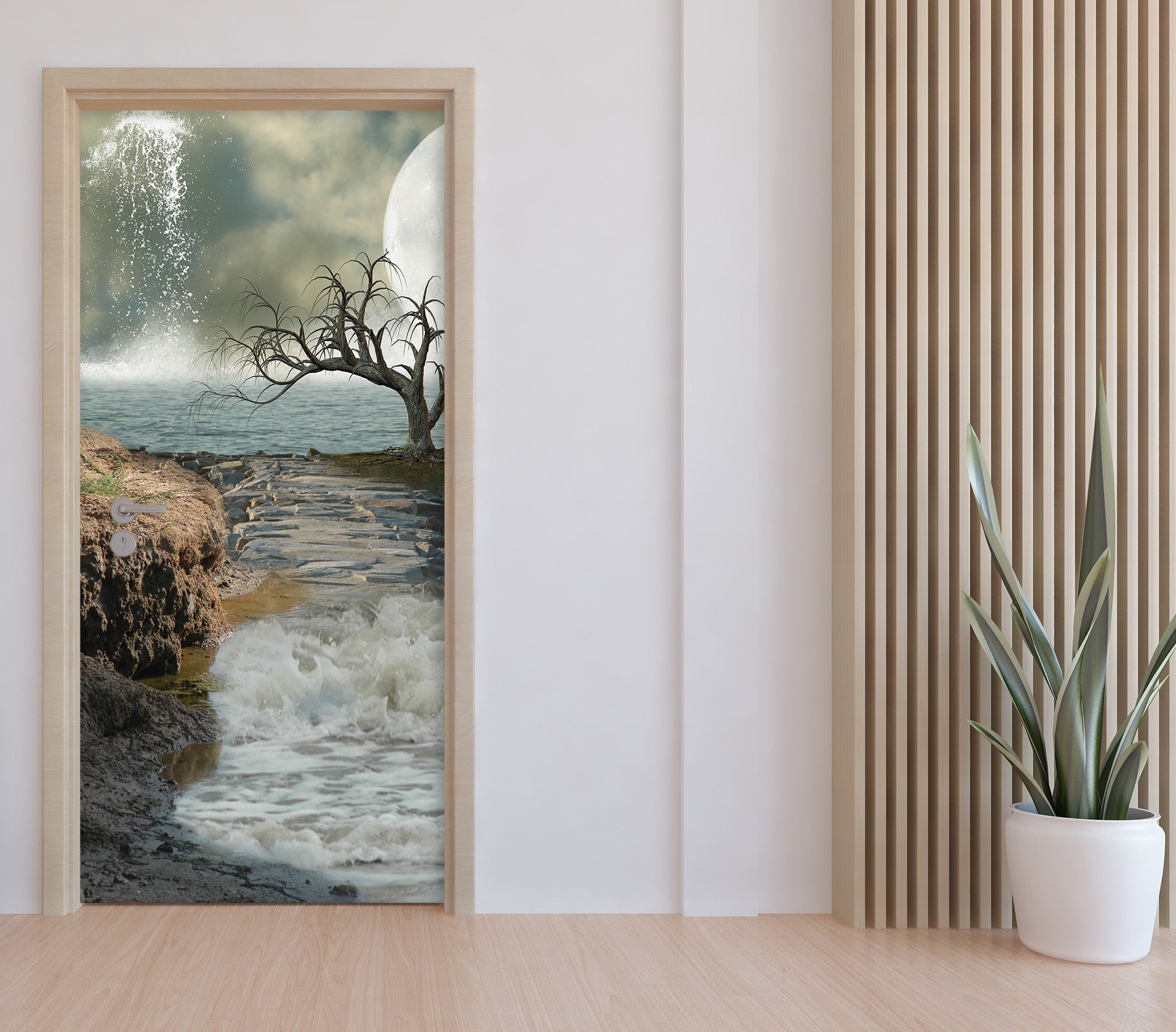 3D Dead Tree Water Flow 23062 Door Mural