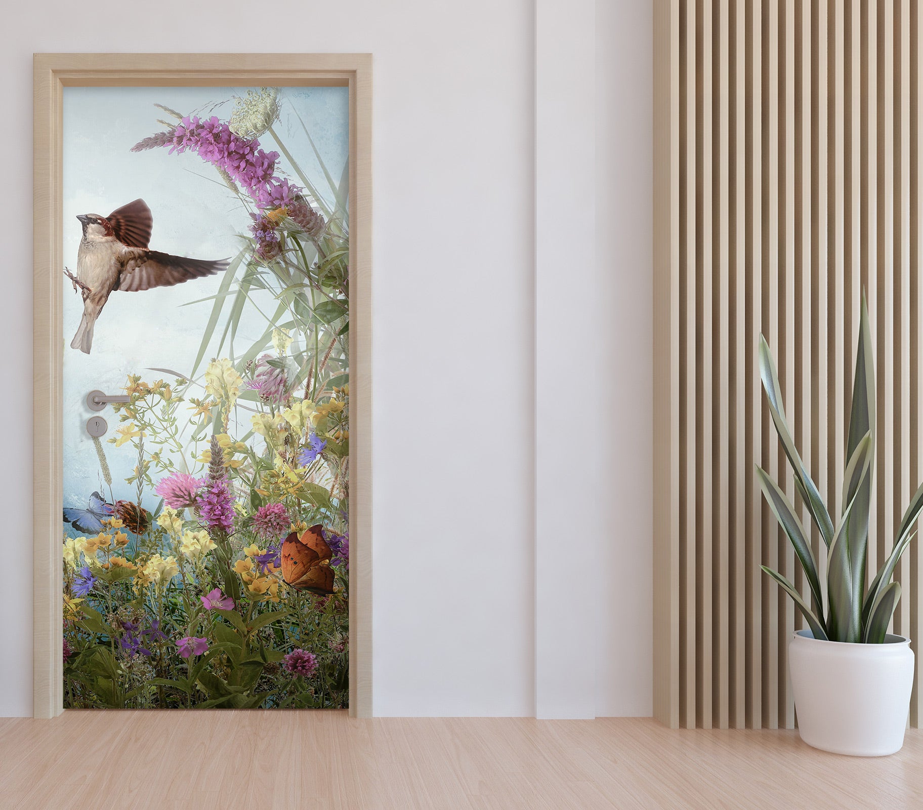 3D Bird Flowers Bush 107187 Beth Sheridan Door Mural