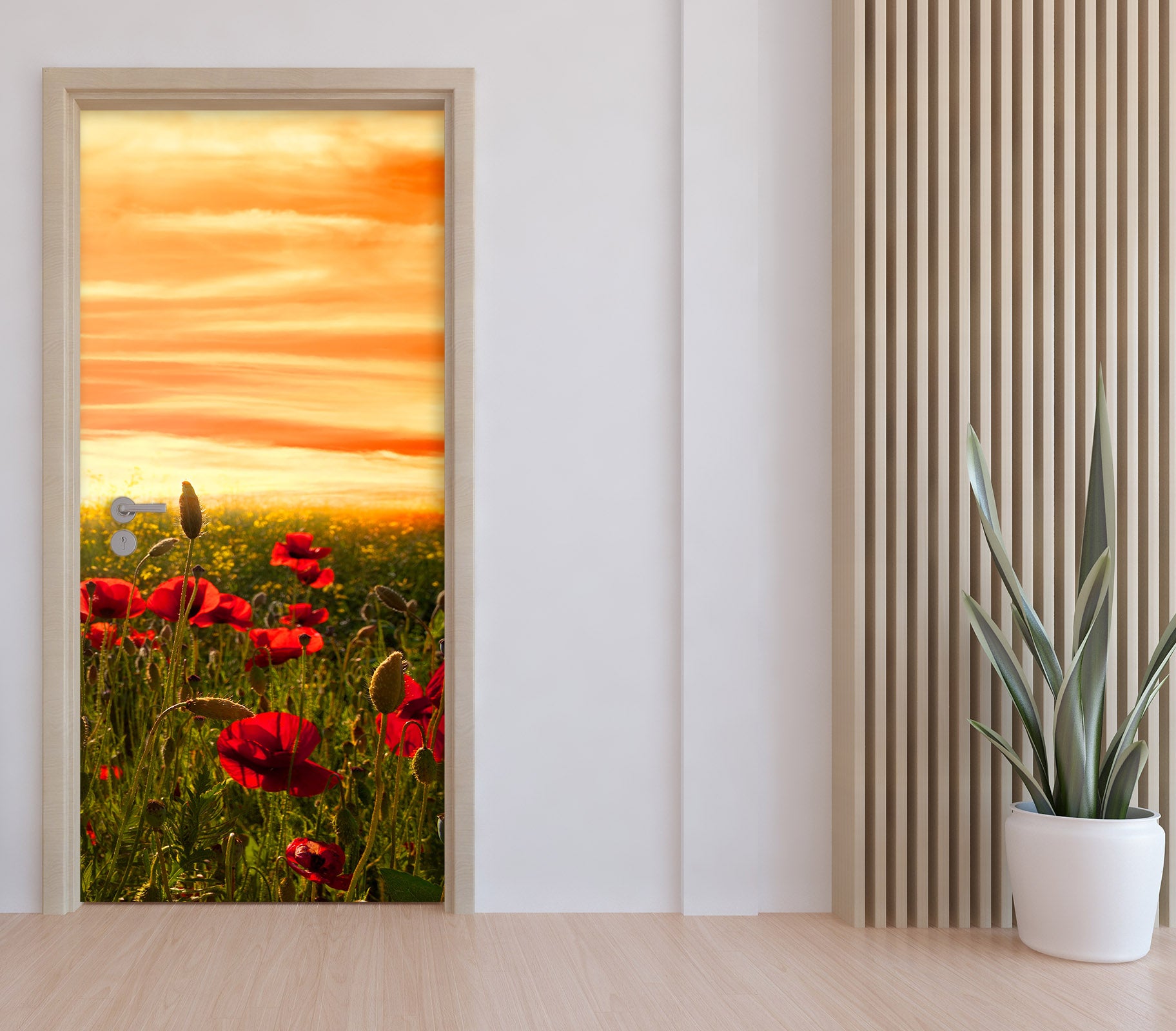 3D Sunset Red Flower Bush 12269 Marco Carmassi Door Mural