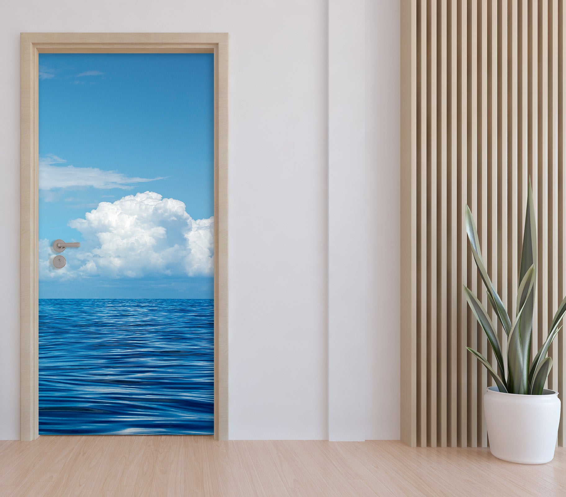 3D Blue Ocean Sky Clouds 11514 Marco Carmassi Door Mural