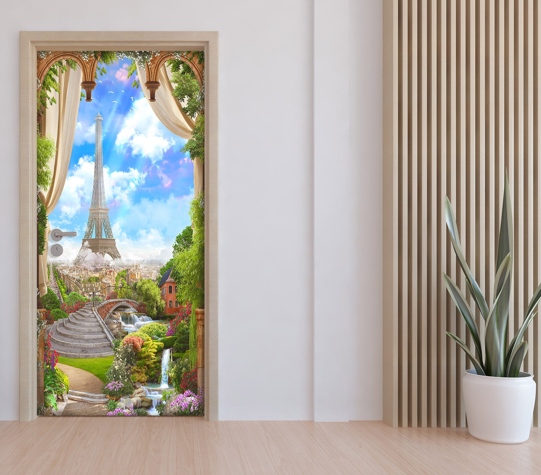 3D Tower Flower Bush 22172 Door Mural