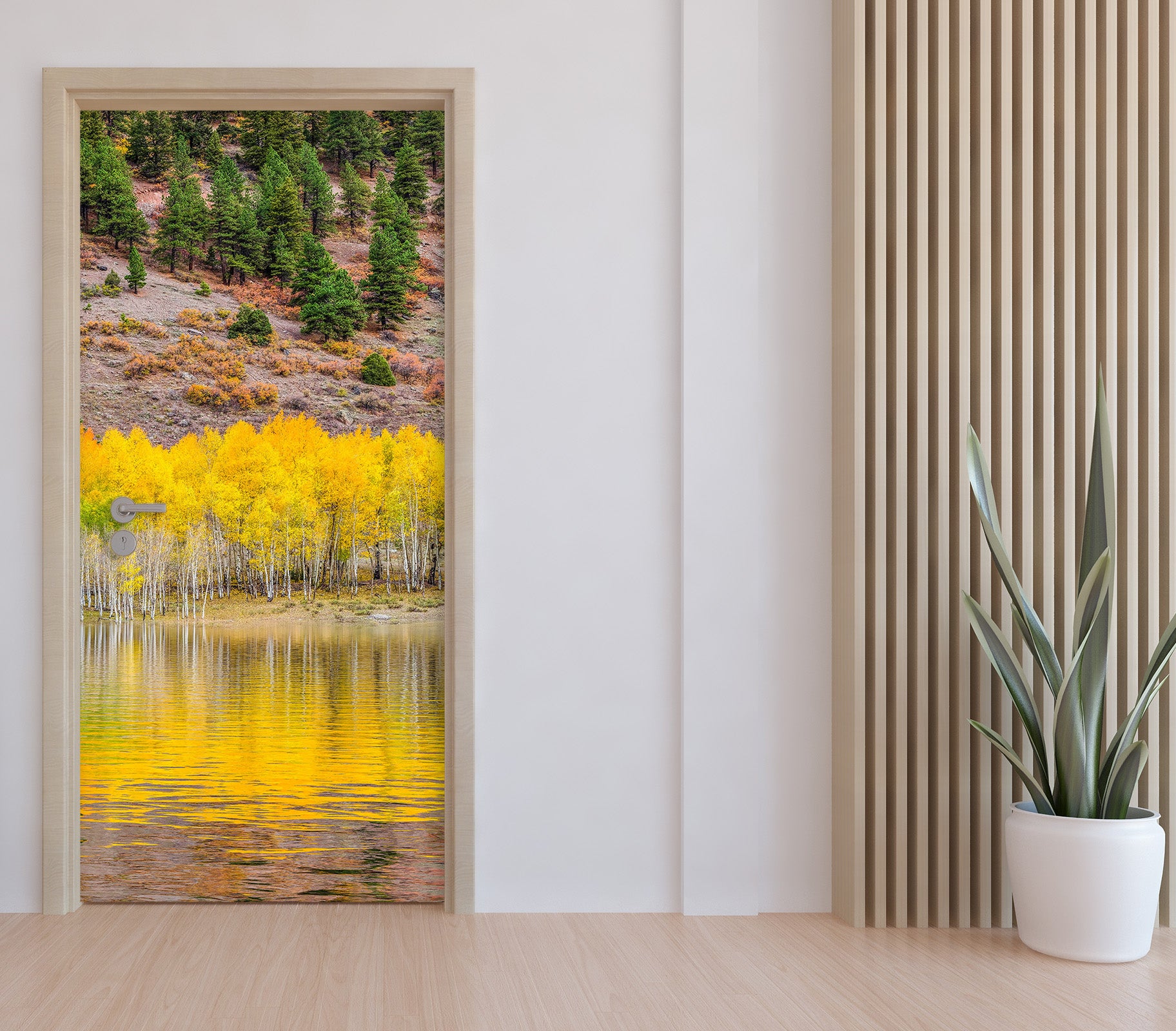 3D Yellow Trees Lake Mountain 11402 Marco Carmassi Door Mural