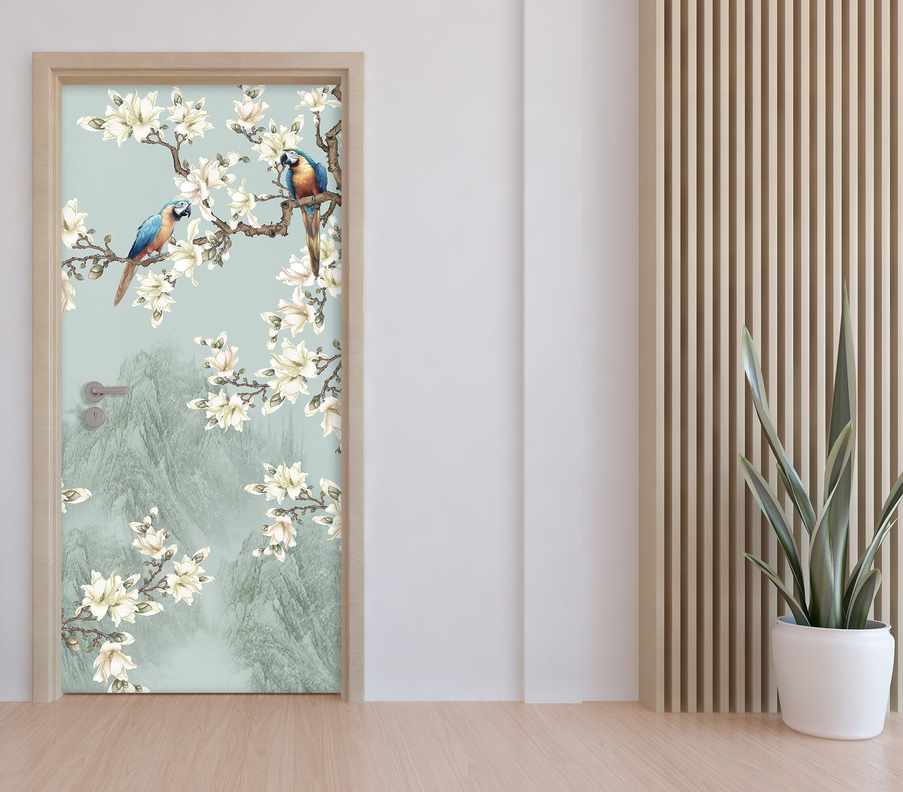 3D Flowers Birds 21189 Door Mural