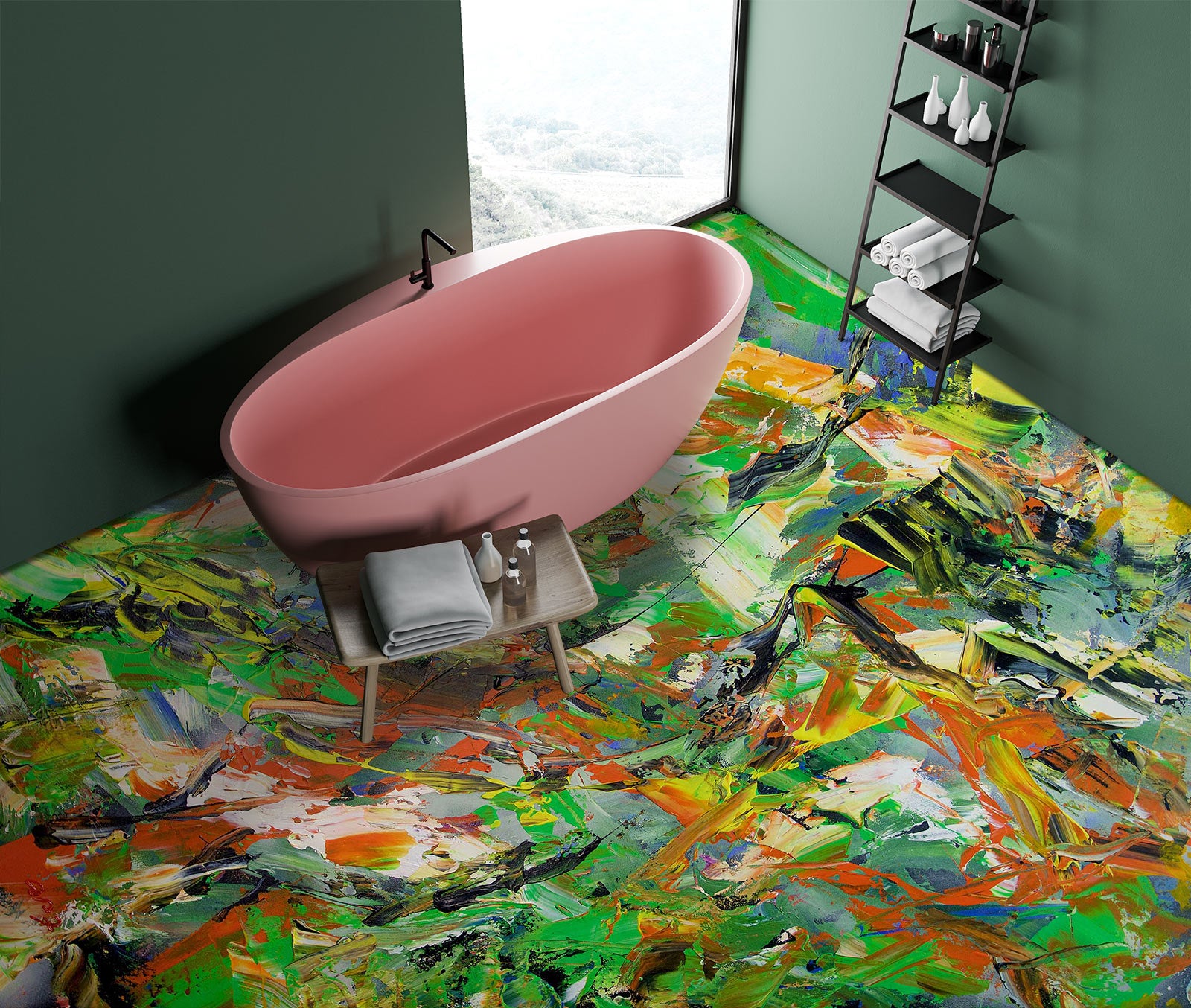 3D Green Paint Texture 9669 Allan P. Friedlander Floor Mural