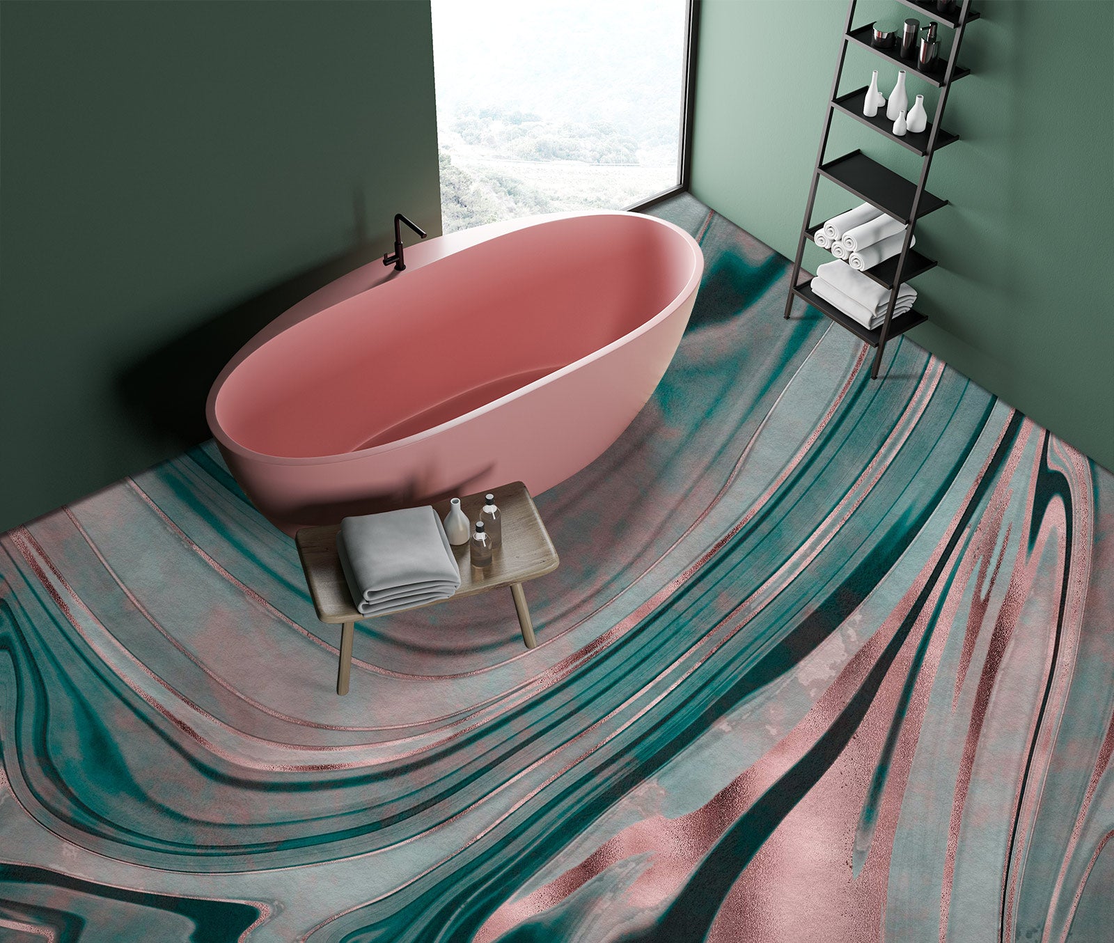 3D Pink Green Stripes Pattern 102128 Andrea Haase Floor Mural