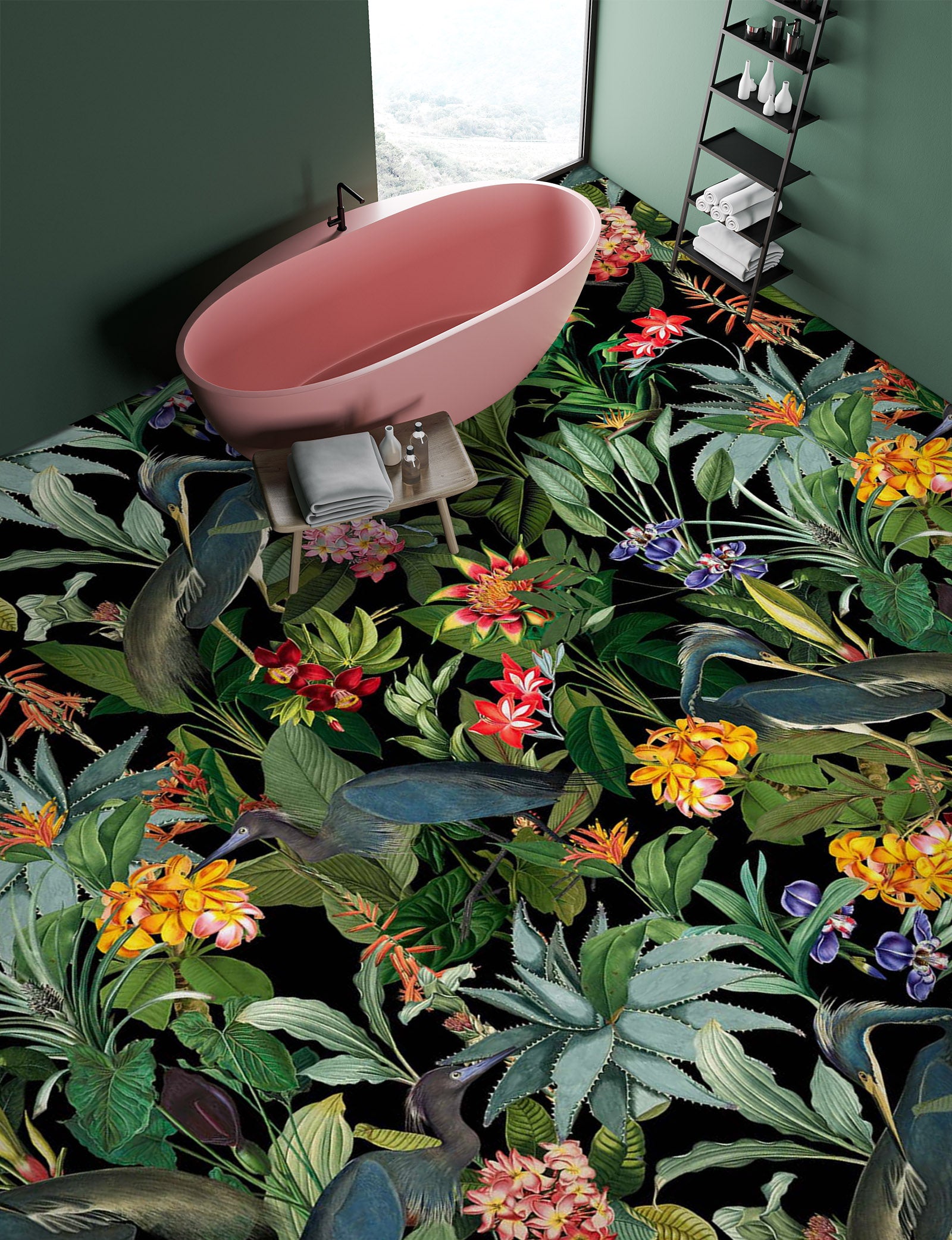 3D Flower Bush Leaves 99177 Uta Naumann Floor Mural