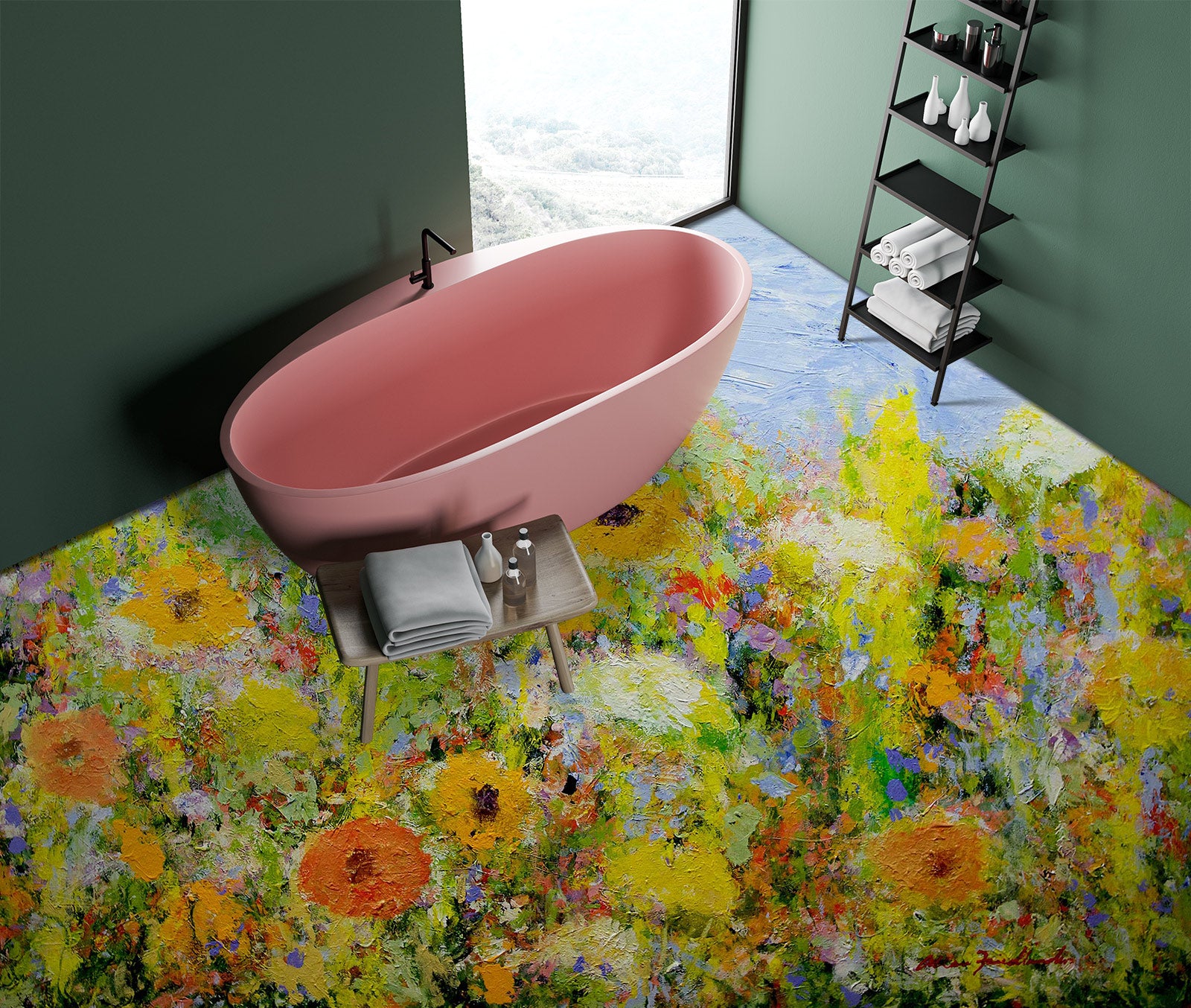 3D Yellow Flower Bush 9684 Allan P. Friedlander Floor Mural