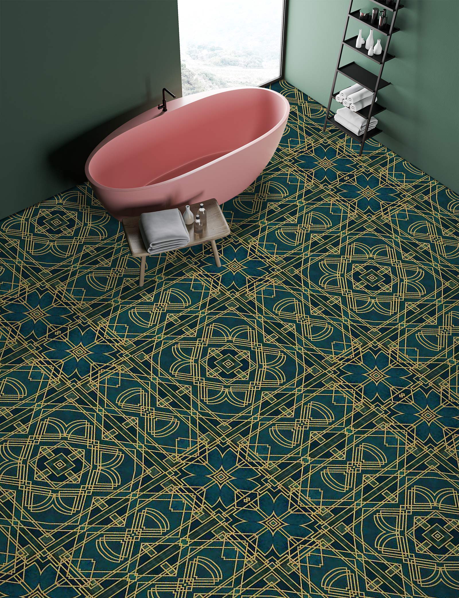 3D Green Line Texture 102110 Andrea Haase Floor Mural