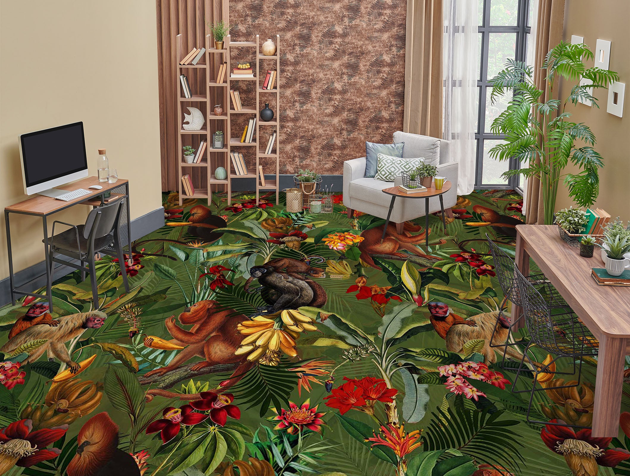 3D Leaf Jungle Monkey 99203 Uta Naumann Floor Mural