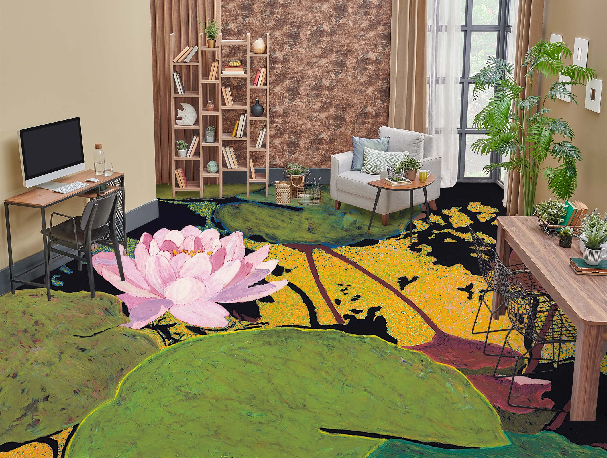 3D Pink Lotus 9688 Allan P. Friedlander Floor Mural