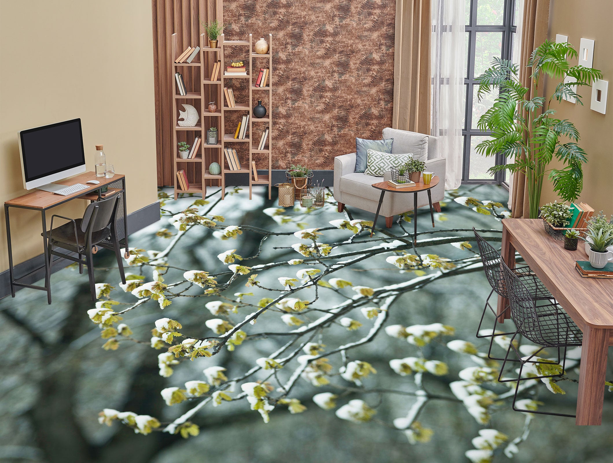 3D Snow Flower Branch 9859 Assaf Frank Floor Mural