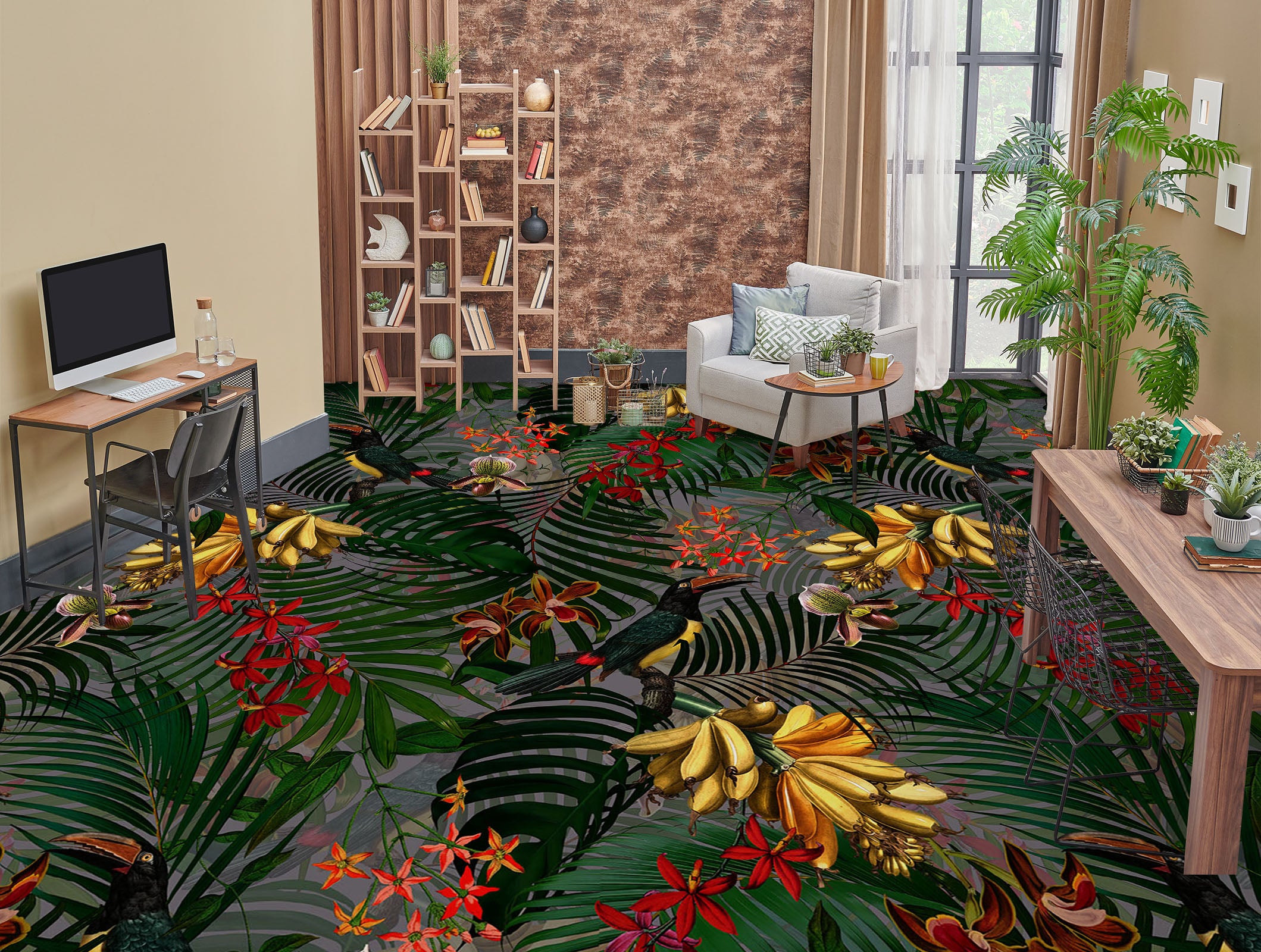 3D Flower Bush Leaves 10004 Uta Naumann Floor Mural