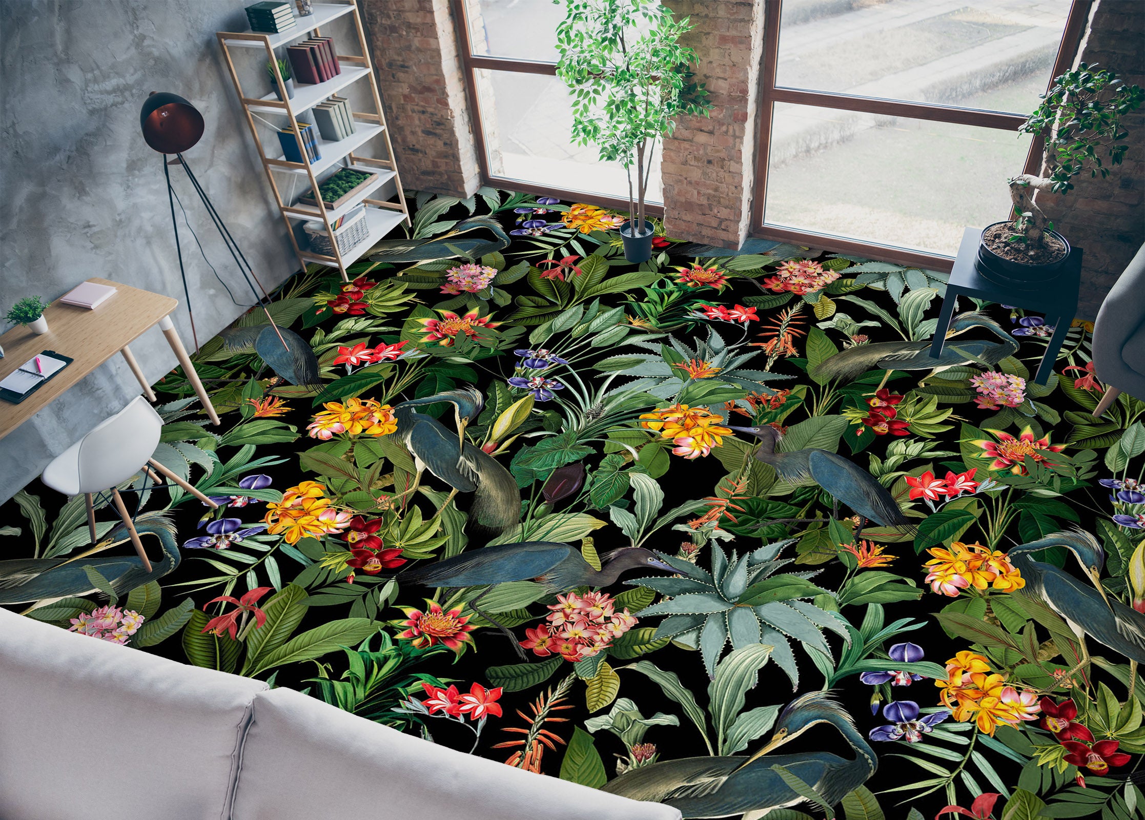 3D Flower Bush Leaves 99177 Uta Naumann Floor Mural