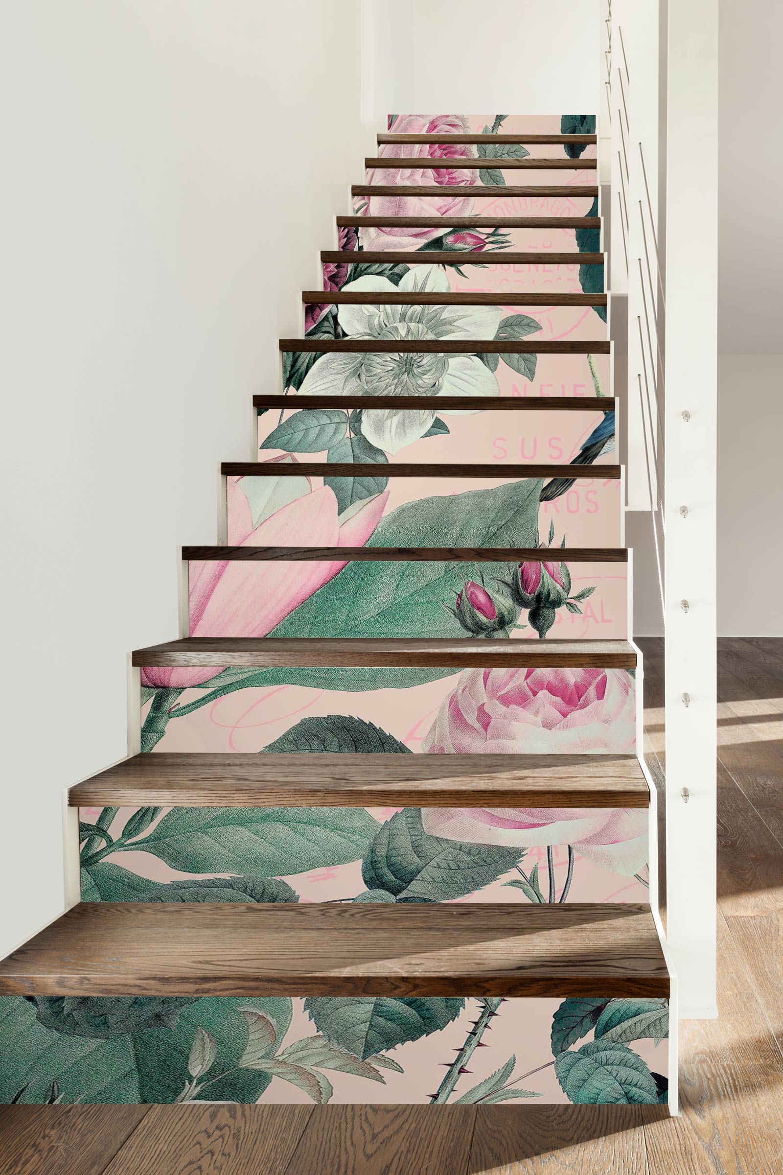 3D Pink Rose Branch 10487 Andrea Haase Stair Risers