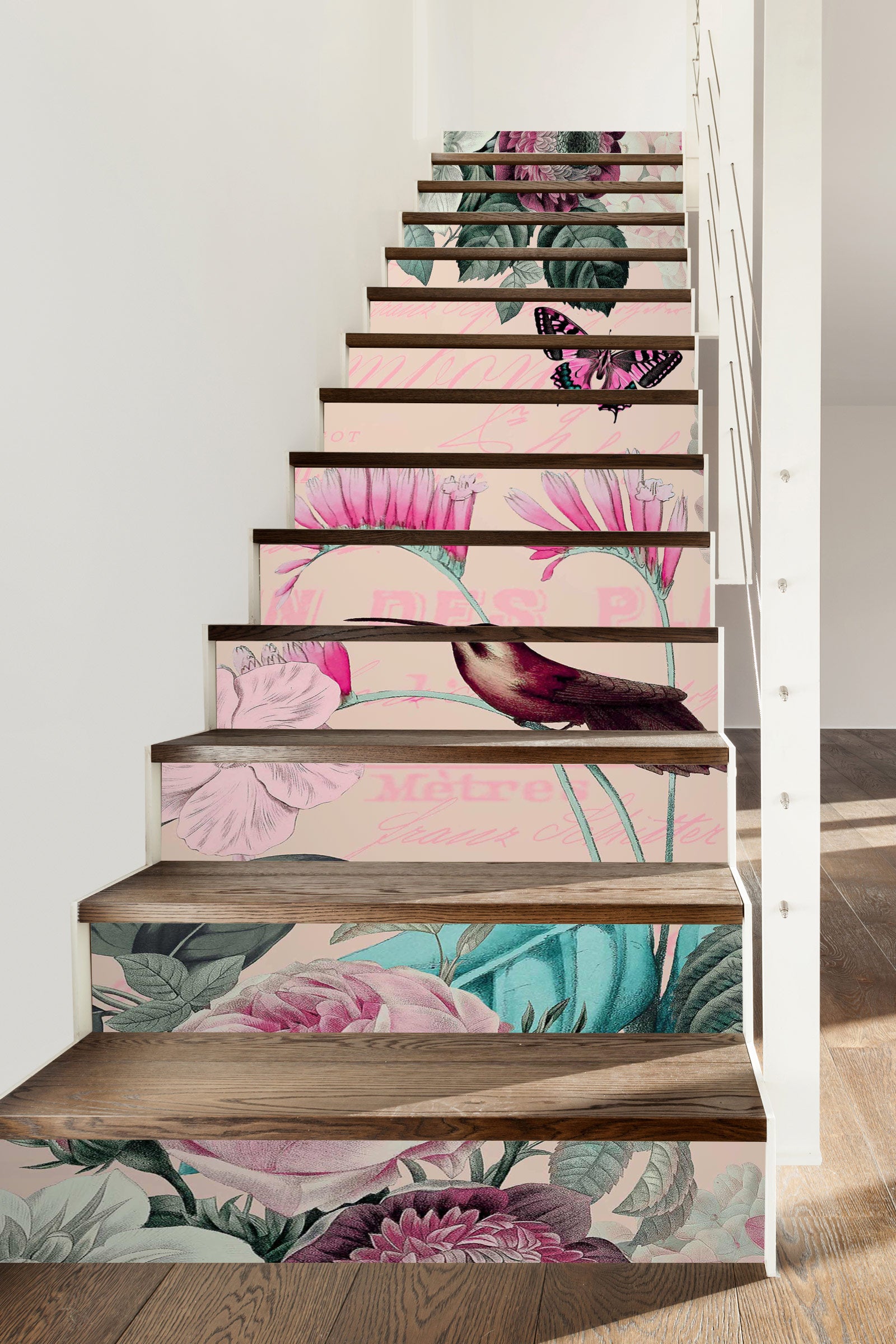 3D Pink Flower Bird 10489 Andrea Haase Stair Risers