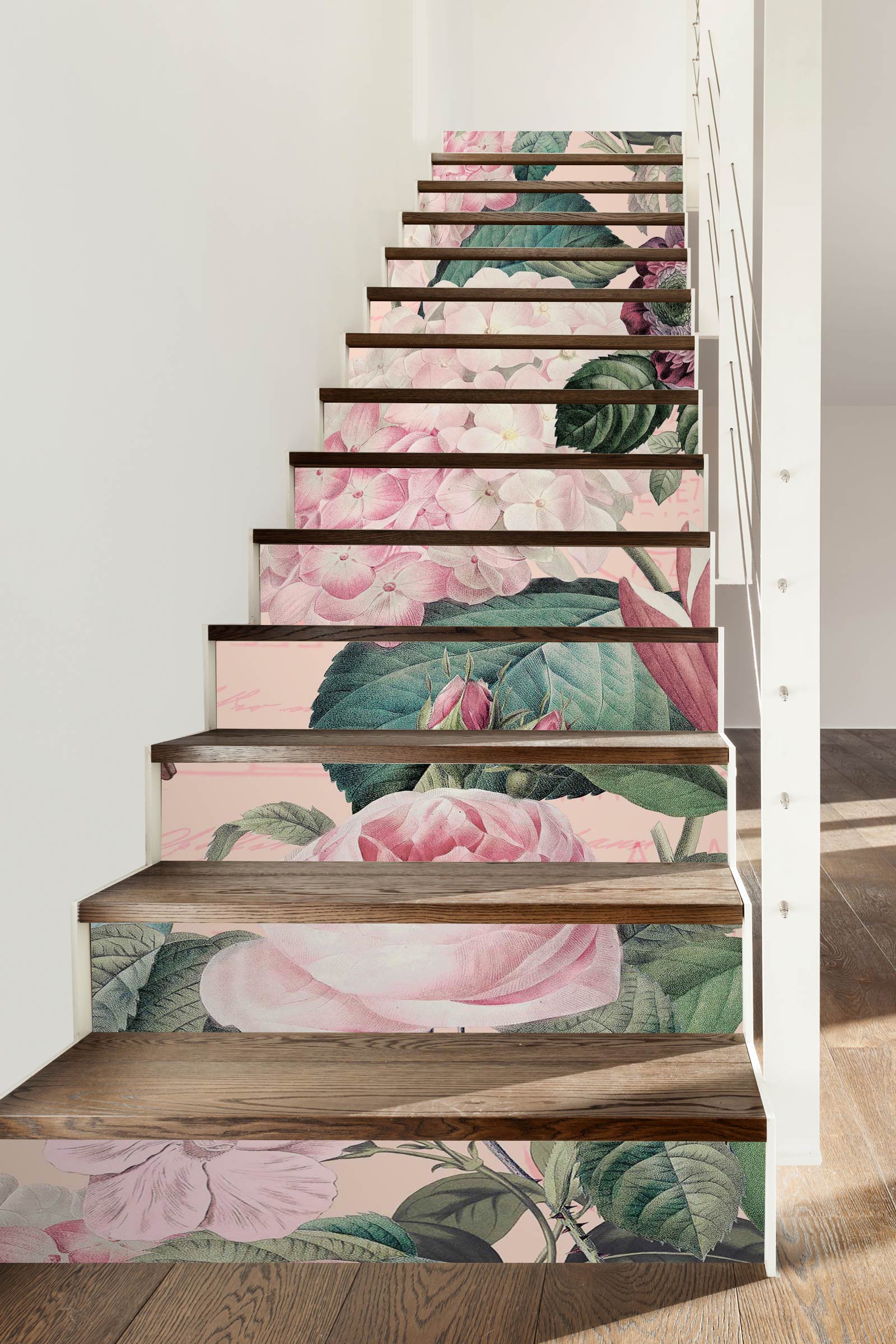 3D Pink Flower Bush Leaves 10493 Andrea Haase Stair Risers