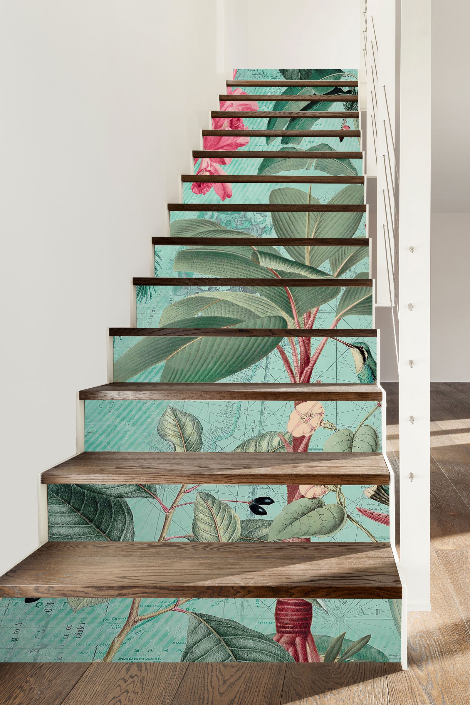 3D Leaves Pink Flowers 104117 Andrea Haase Stair Risers