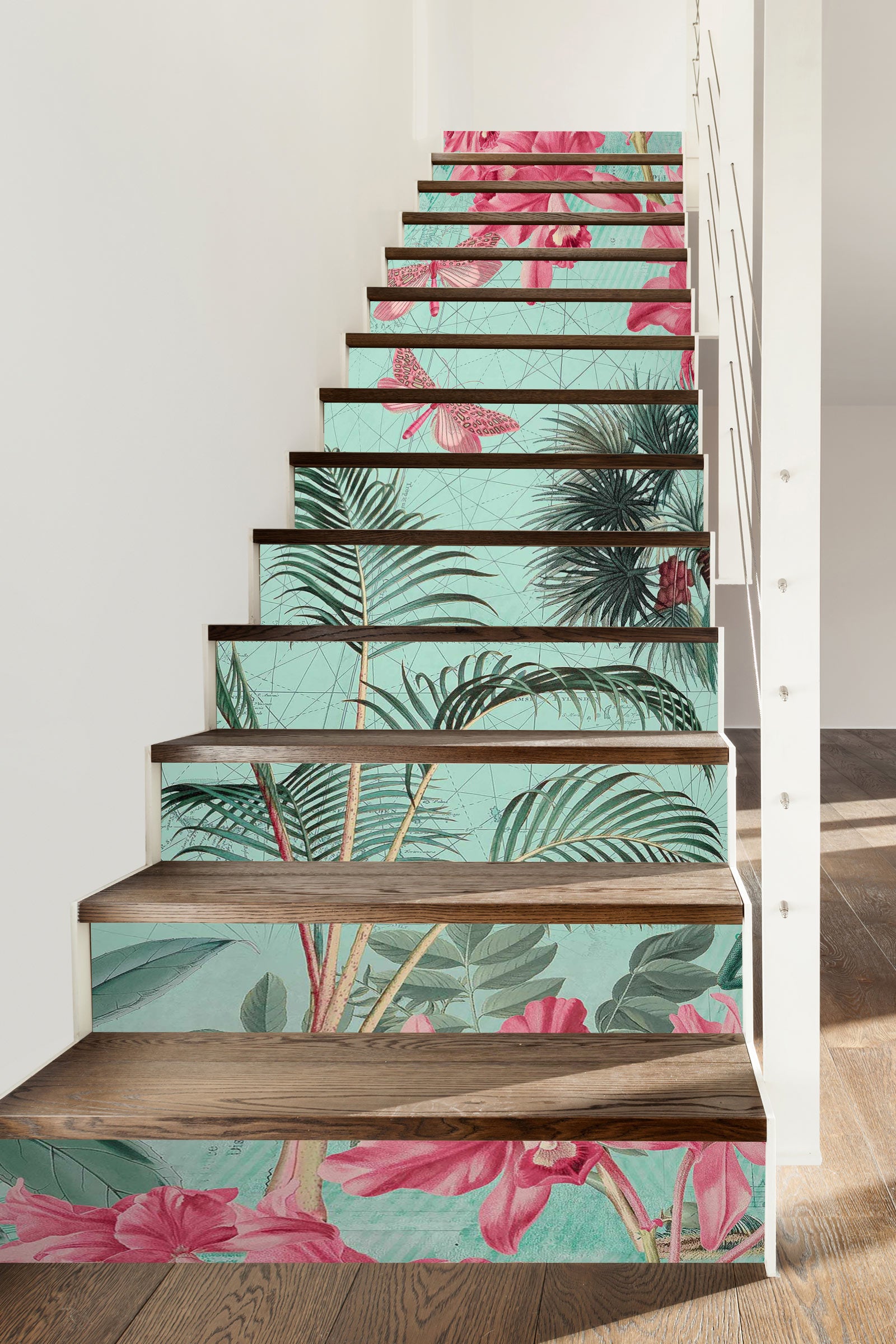 3D Pink Flowers Leaves 104120 Andrea Haase Stair Risers