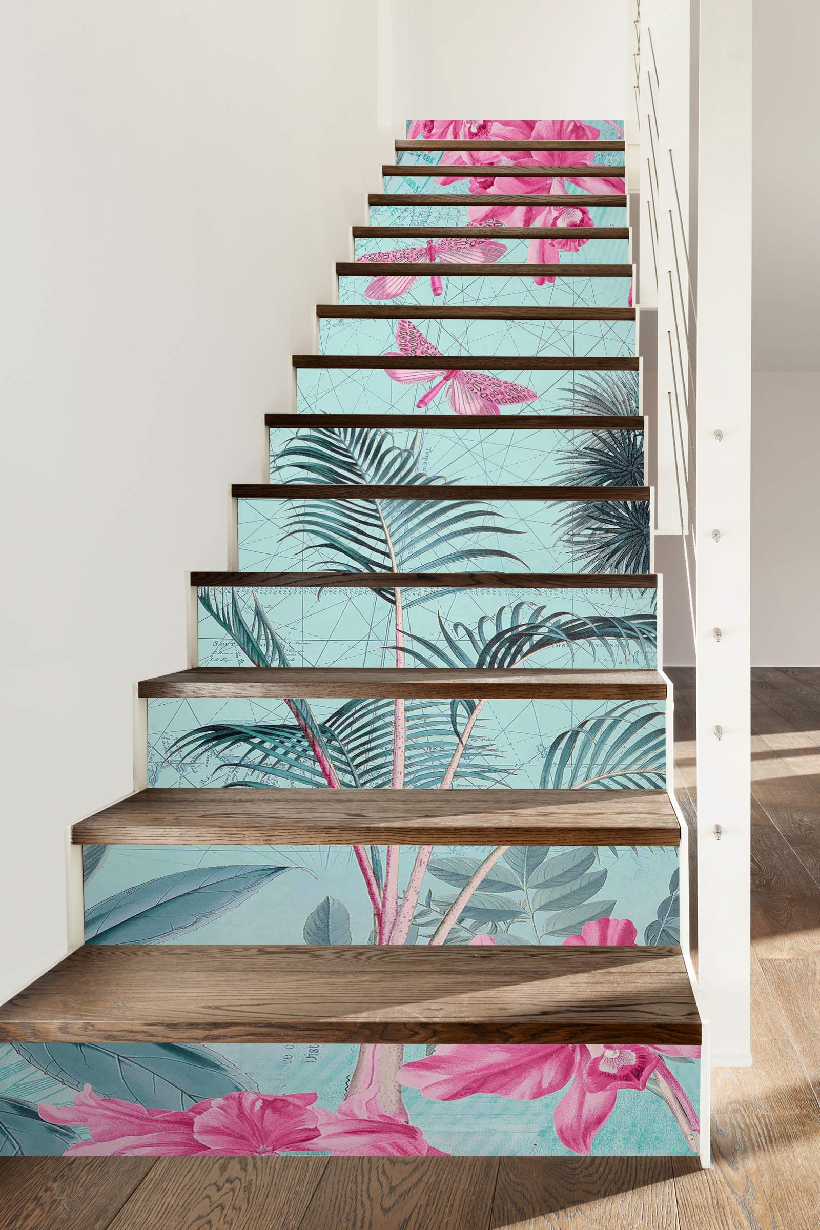 3D Pink Flowers Leaves 104130 Andrea Haase Stair Risers